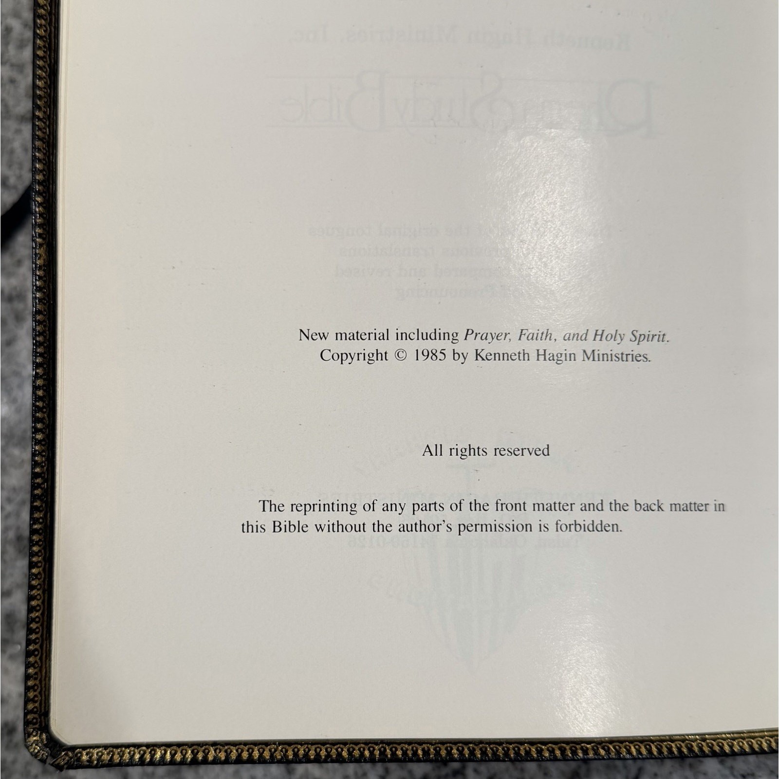 VTG 1985 Rhema Study Bible Kenneth Hagin Ministries-Lg Print King James Version