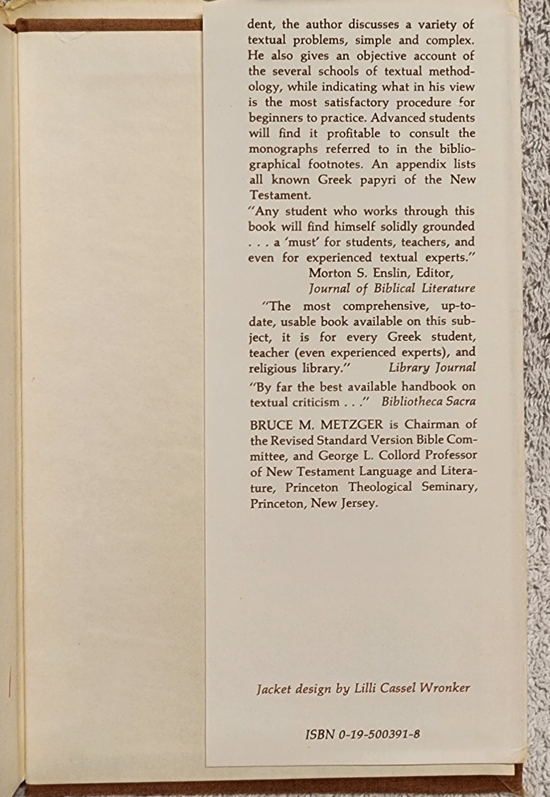 The Text of the New Testament by Bruce Manning Metzger HCDJ 2nd Ed 1968 Oxford