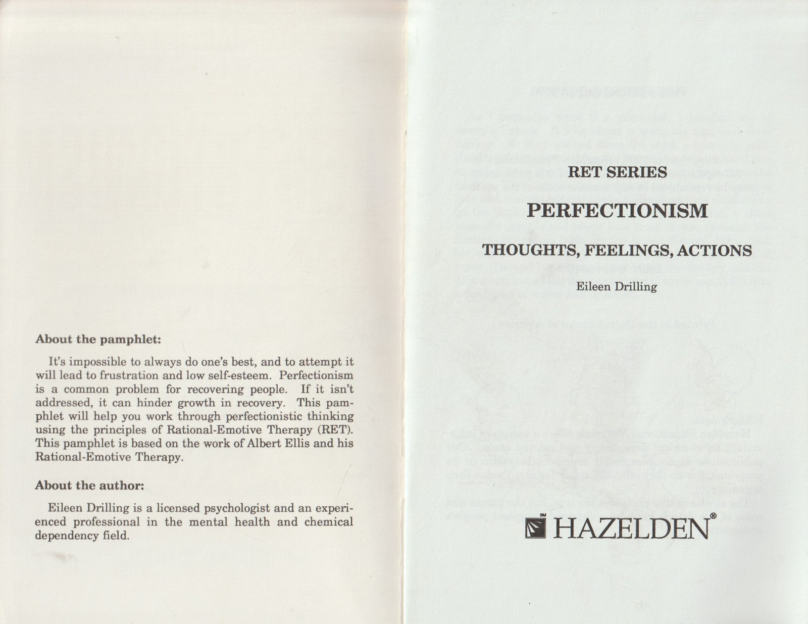 Perfectionism (Hazelden RET Series) SC, by Eileen Drilling, Good condition