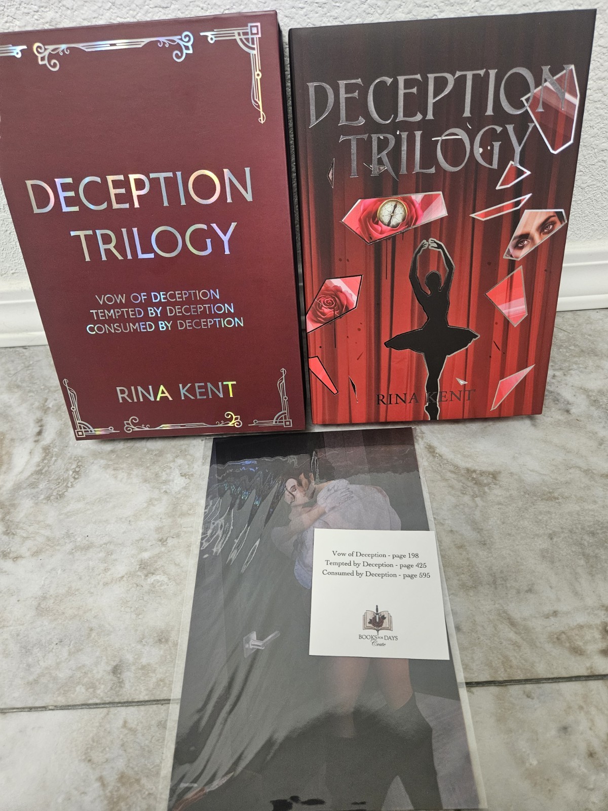 Rare Books For Days Crate Deception Trilogy Rina Kent Exclusive HC/Box – Red…