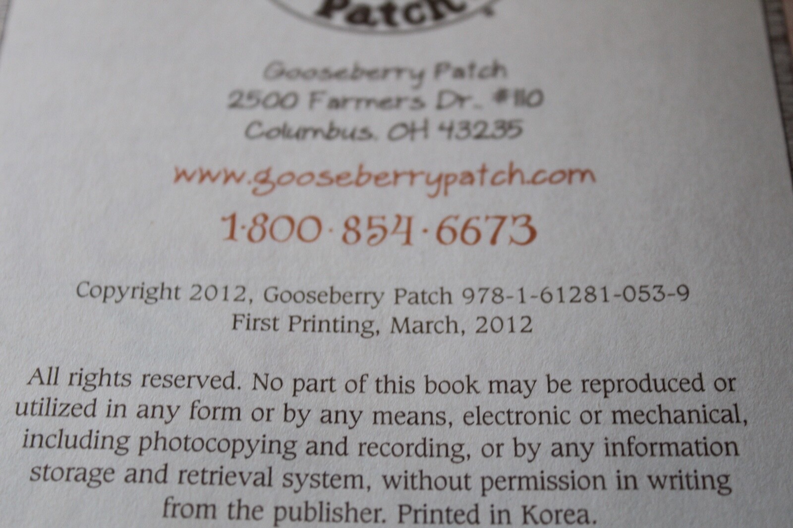Goose Berry Patch The Harvest Table Cook Book 2012 221 pages Hardcover Spiral