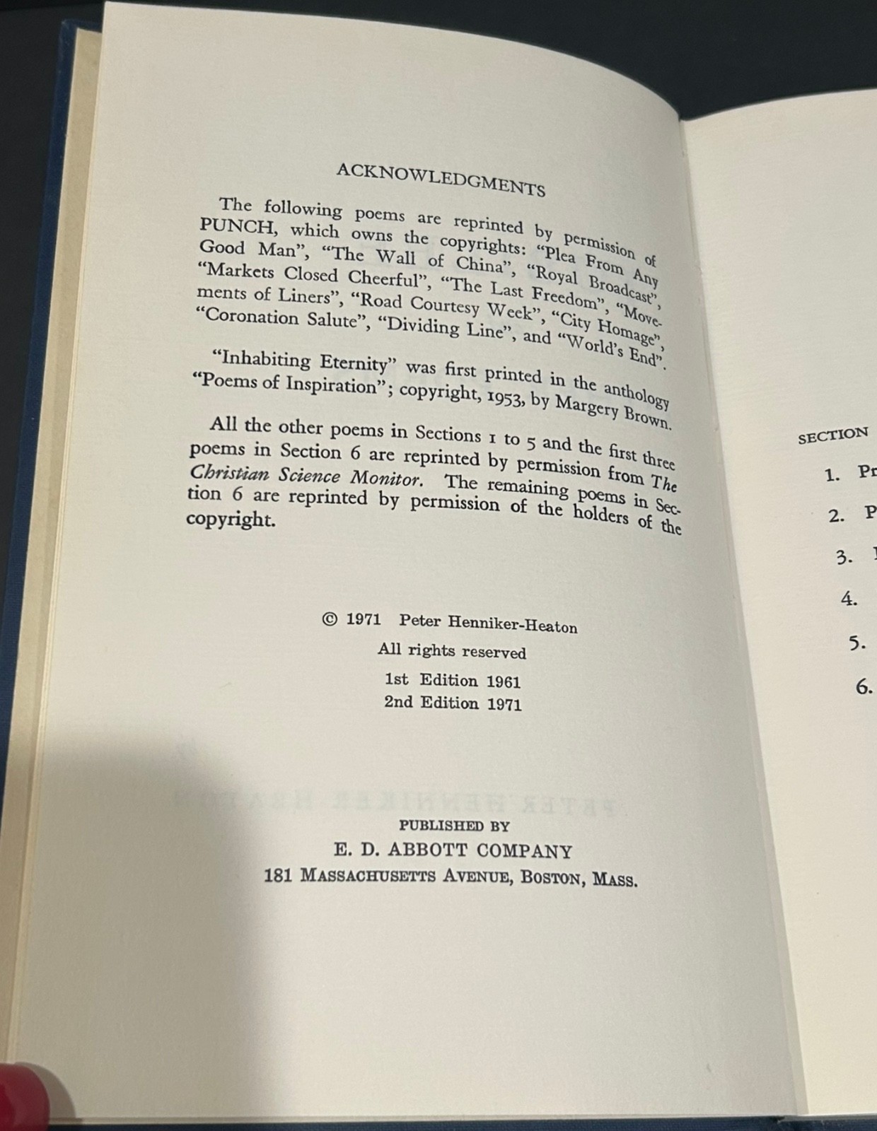 Jubilee and Other Poems, Peter Henniker-Heaton 2nd Ed HC 1971 Christian Science