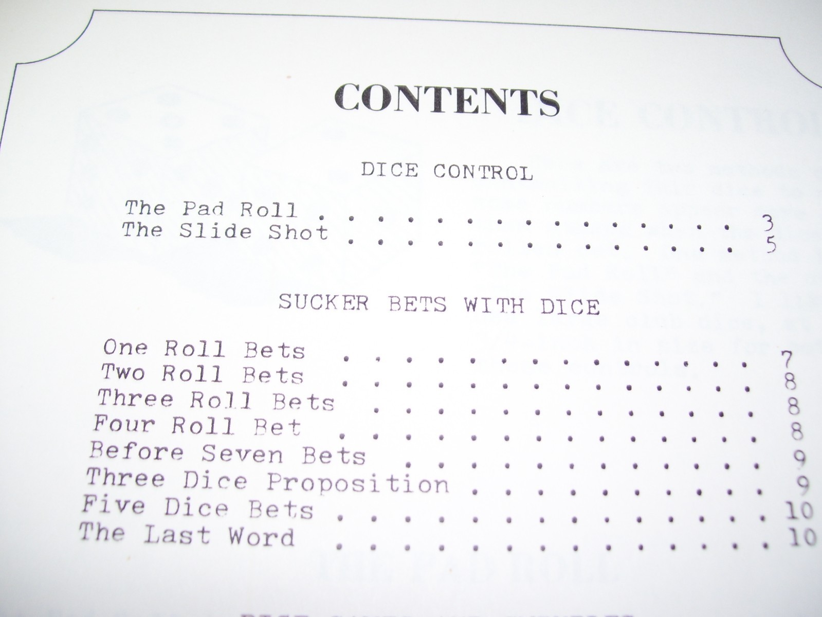 Gambling Tricks with Dice Nick Trost Book 1975 30 pages Free Shipping