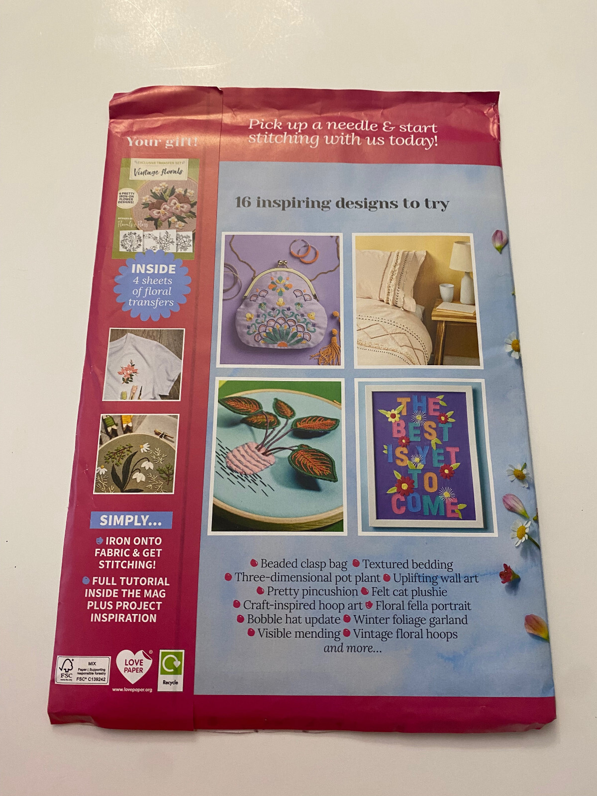 KM5) New Embroidery Iron-On Transfers 16 Patterns Sew Gifts Floral Portrait
