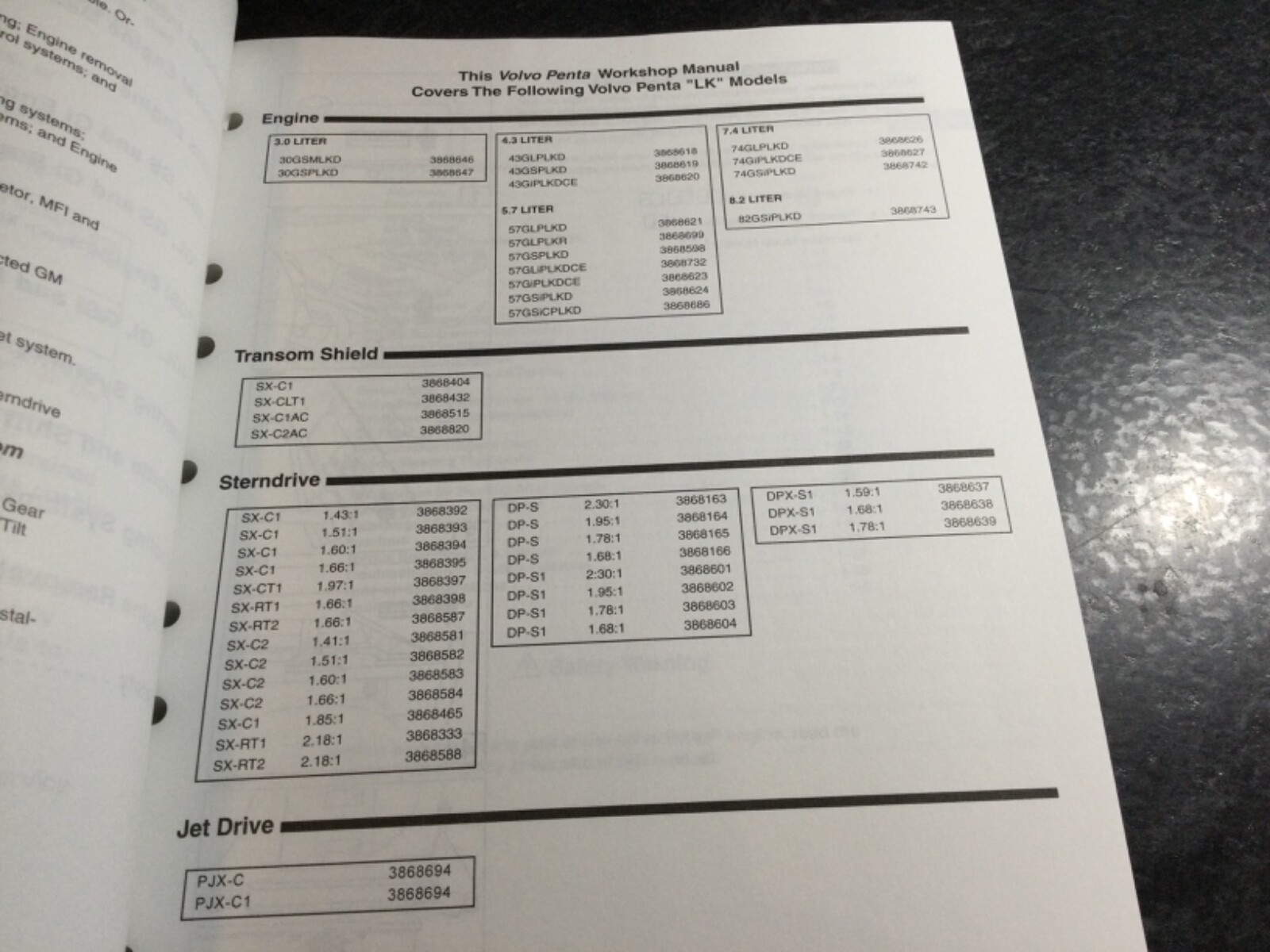 1997 Volvo Penta LK 3.0L, 4.3L, 5.7L, 5.8L, 7.4L, 8.2L Shop Manual Set 4,6,8 cyl