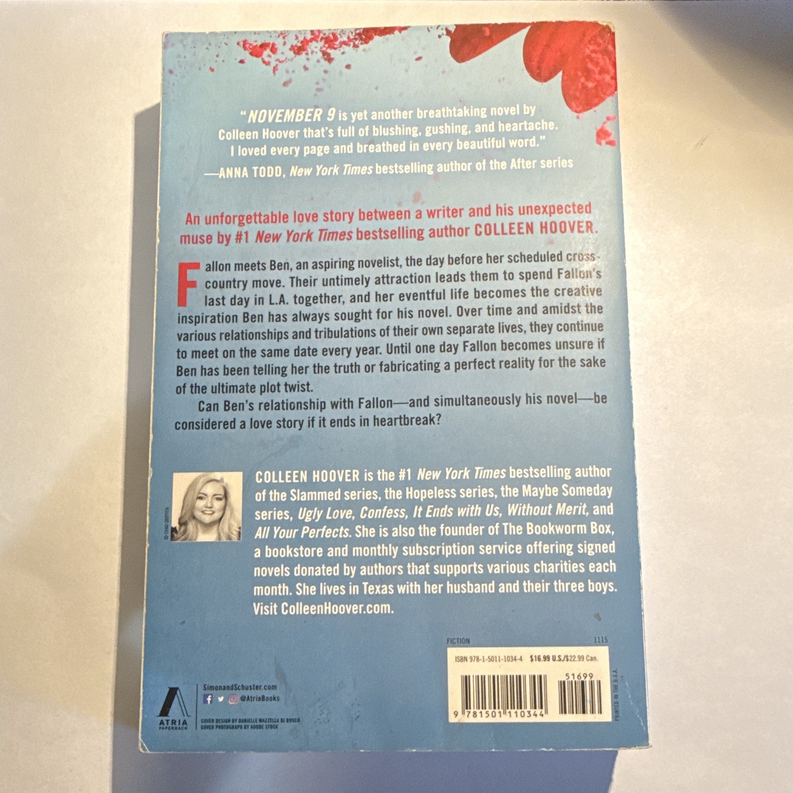 Colleen Hoover November 9 Romance Love Story Novel PB English Atria Paperback