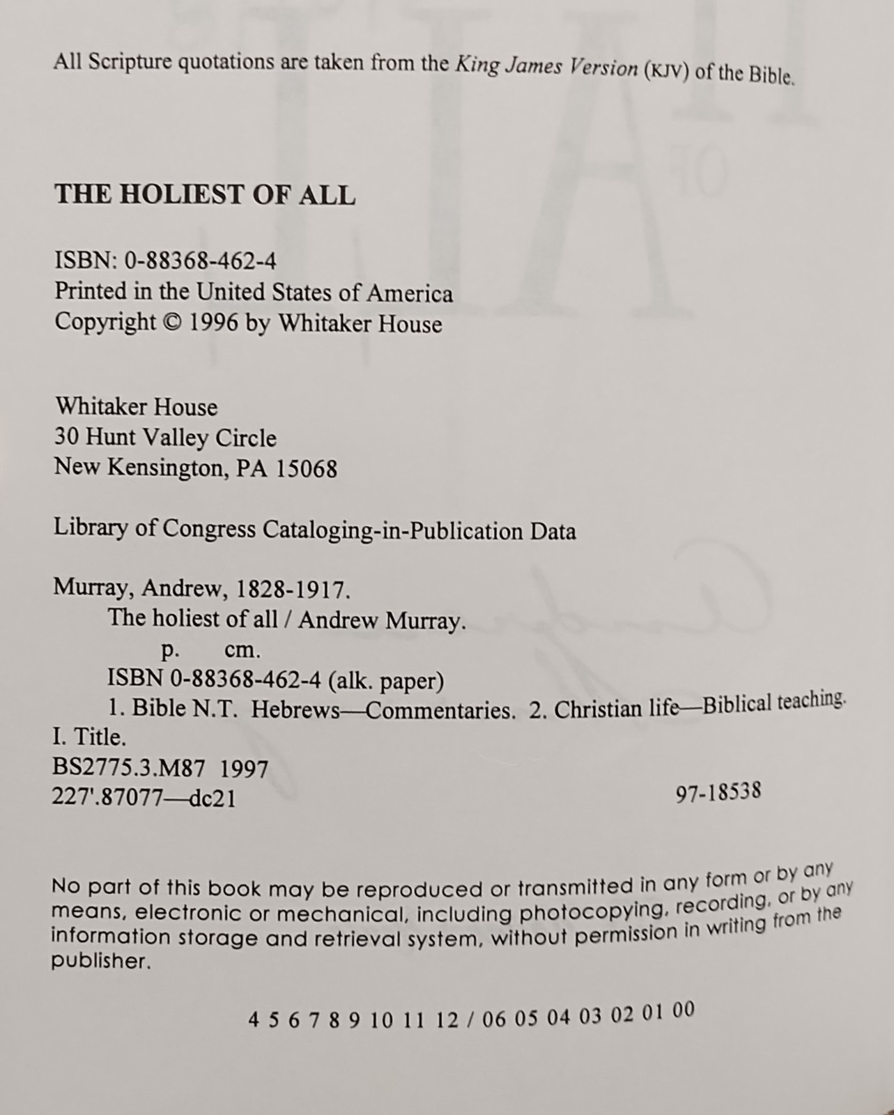 Holiest of All Andrew Murray Whitaker House Paperback Christian Hebrews Commenta