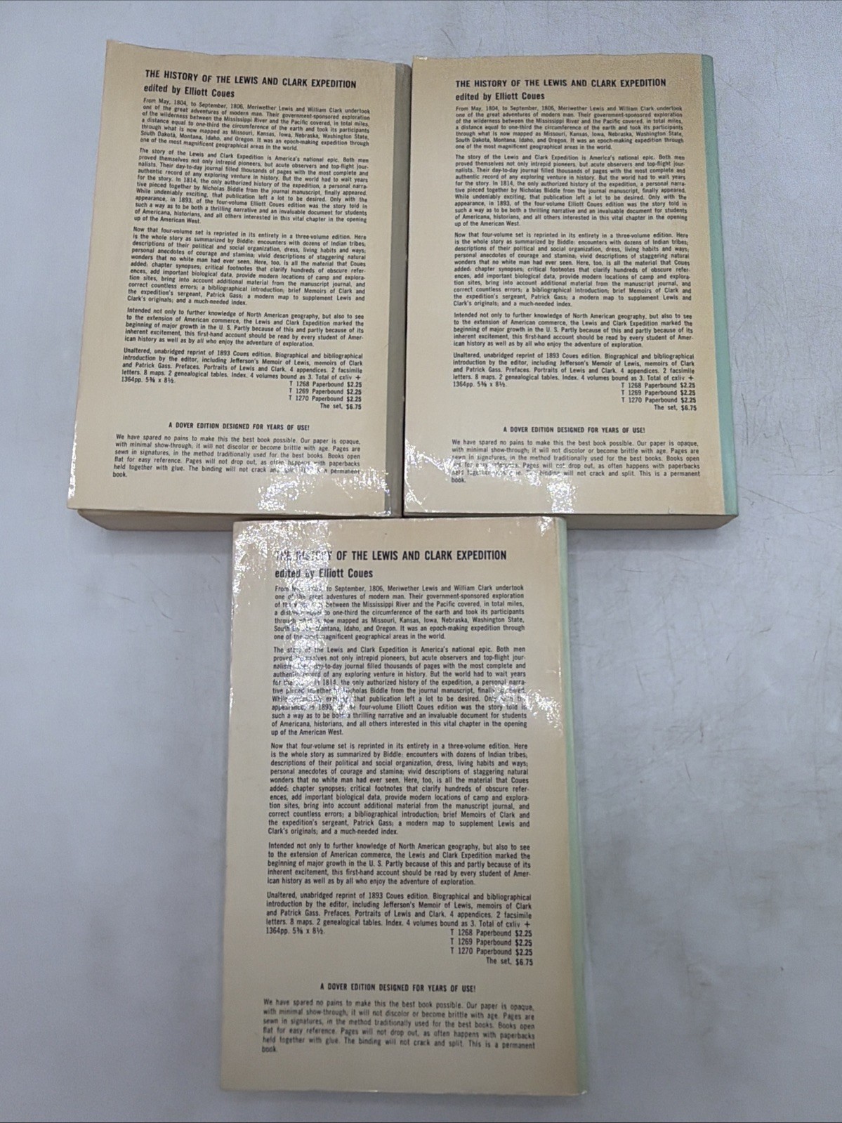 The History of the Lewis and Clark Expedition Dover Publications 3 Volume Set PB