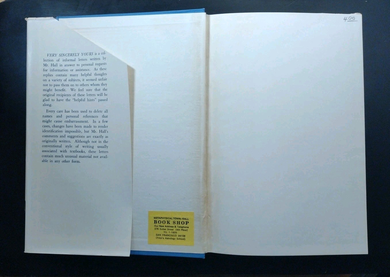 VERY SINCERELY YOURS. Manly P. Hall. First Edition (Letters to Students) HCDJ