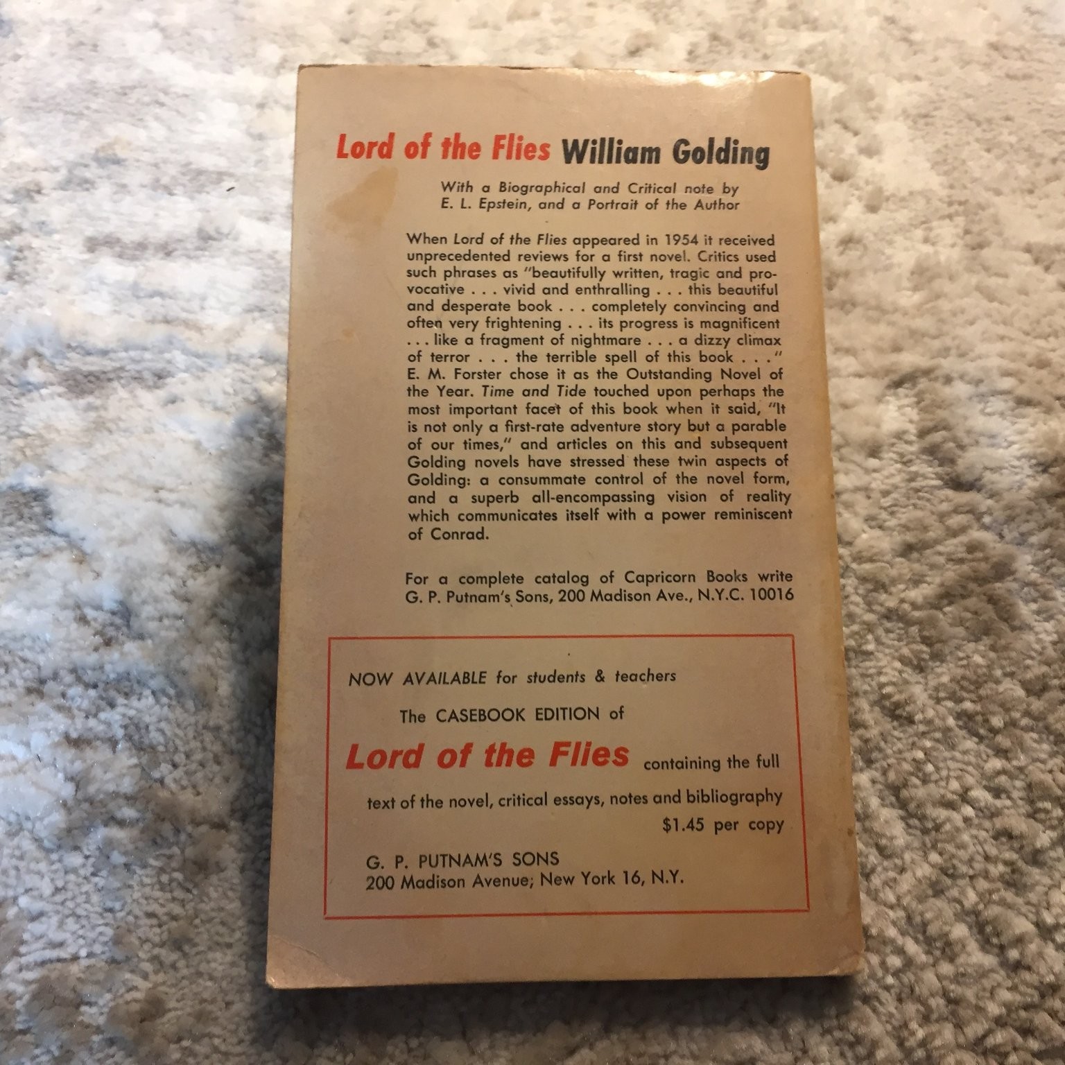 Lord of the Flies William Golding 1959 Capricorn Books Psychological Allegory