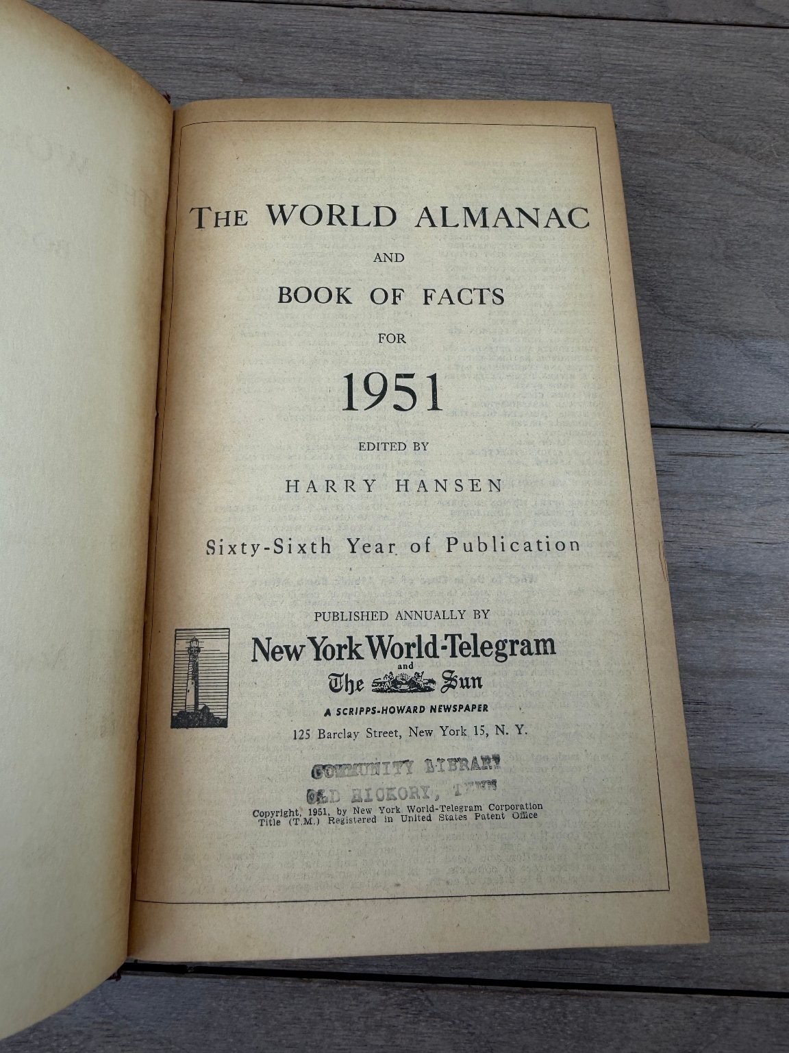 The World Almanac and Book of Facts 1951 Harry Hansen Reference New York