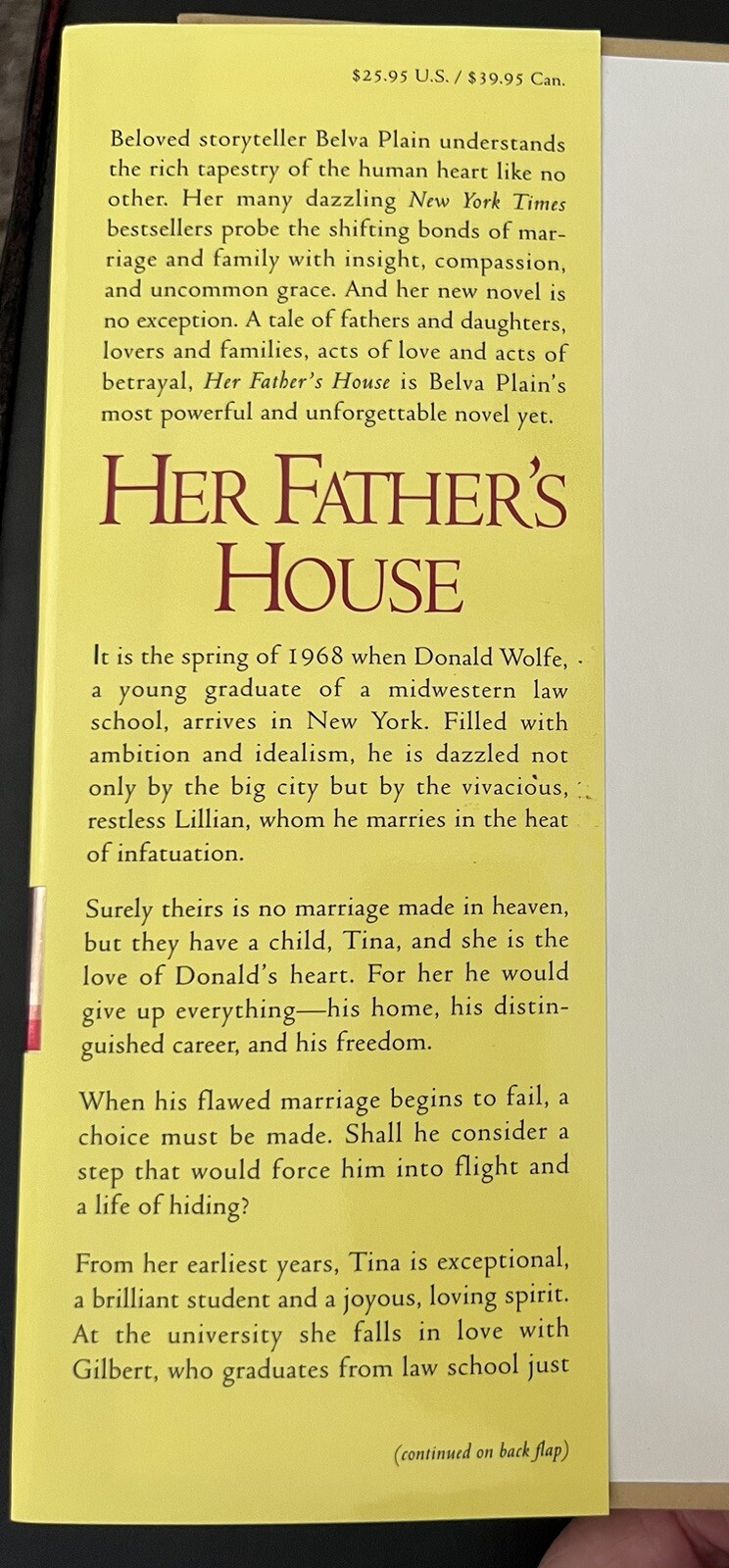 Her Father’s House~Belva Plain~2002~Hardcover~Dust Jacket~342 pages