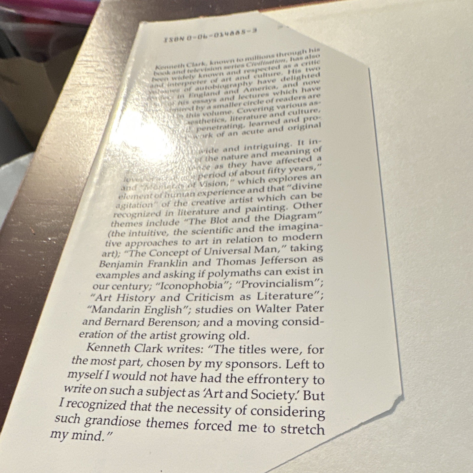 Kenneth Clark Moments of Vision & Other Essays Inscribed 1st US Ed HC 1981