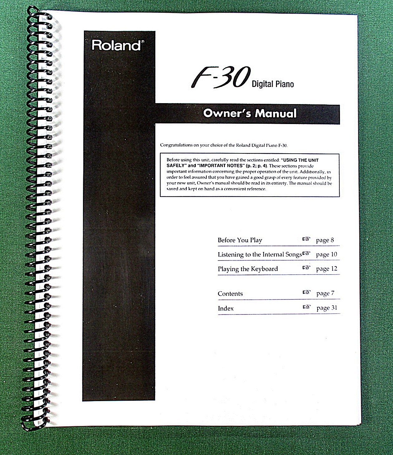 Roland F-30 Owner’s Instruction Manual: 36 Pages & Protective Covers!