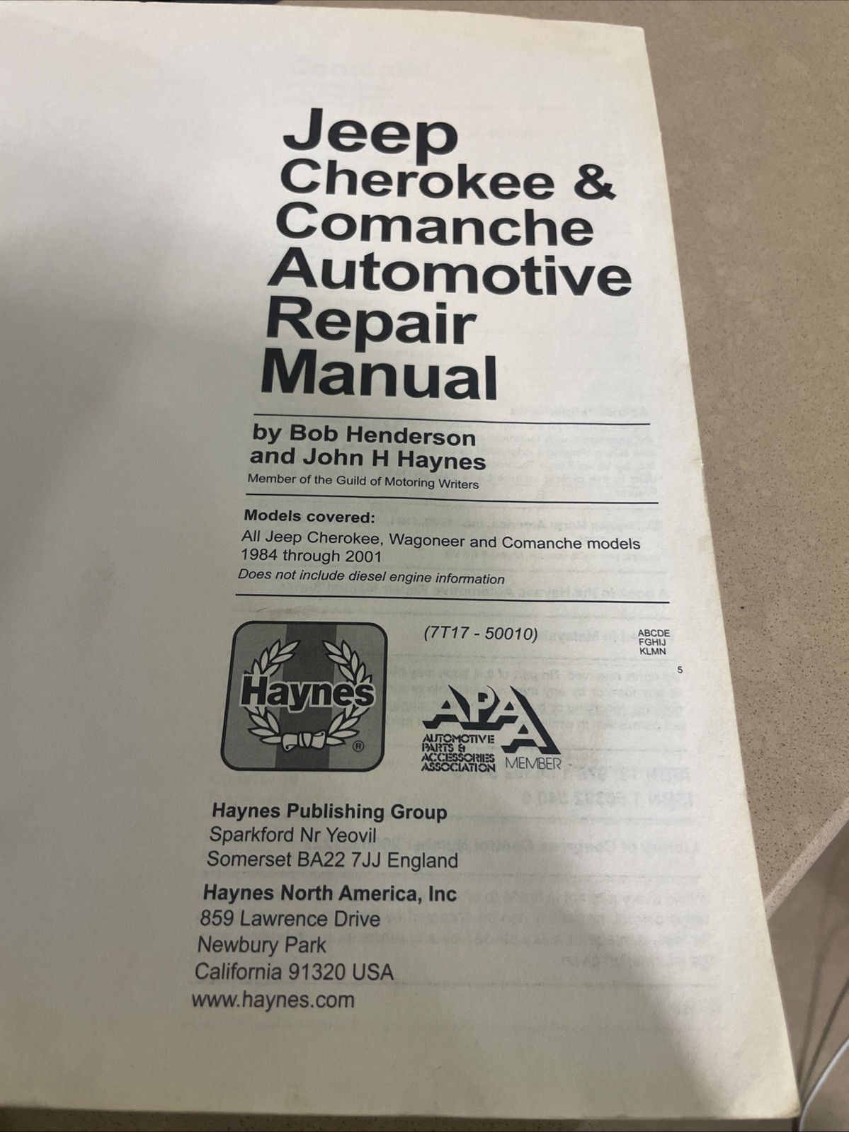 Jeep Cherokee, Wagoneer, Comanche, 1984-2001 Haynes Repair Manual