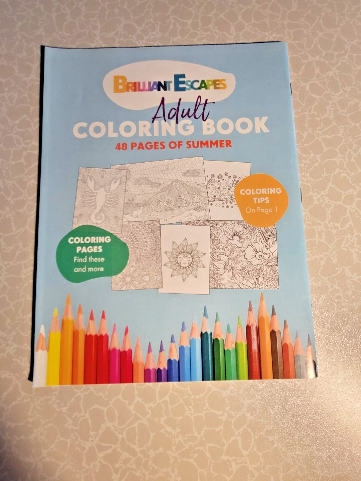 BRILLIANT ESCAPES – ADULT COLORING BOOK -48 Pages Of Summer – Suns, Animals-MORE