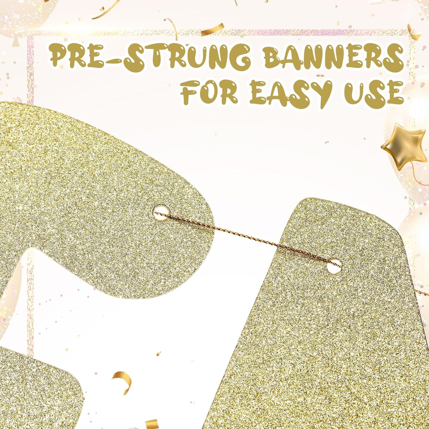 Soon to Be Mr & Mrs Banner for Bridal Shower Decorations Pre-Strung Gold Glitter