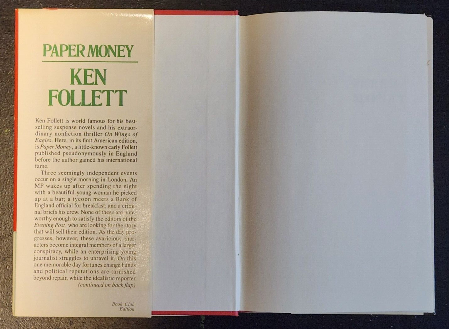 Paper Money by Ken Follett (1987 Hardcover) First American Edition / 1st Print
