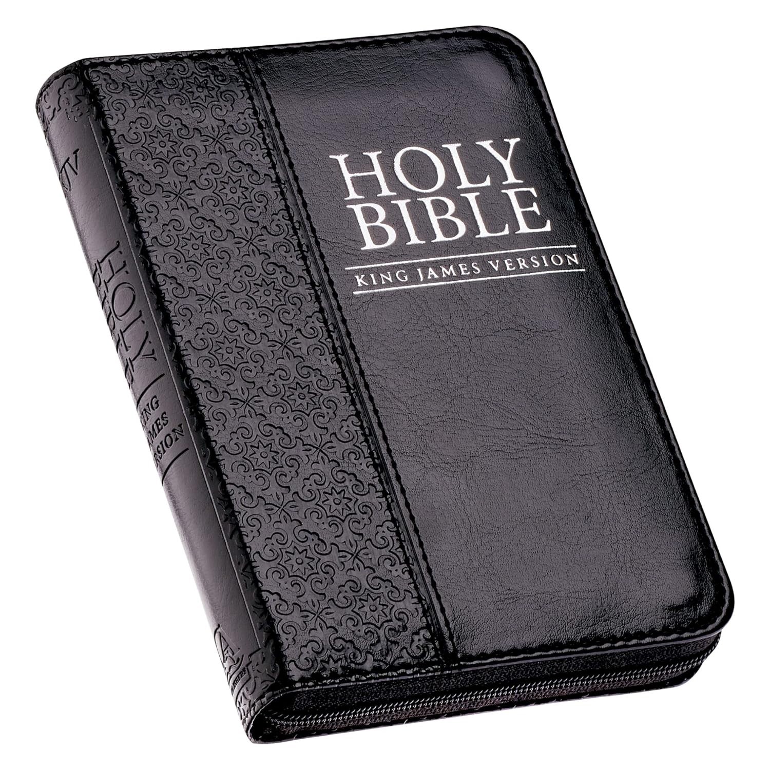KJV Mini Pocket Holy Bible Zippered Black Faux Leather King James Version Compac