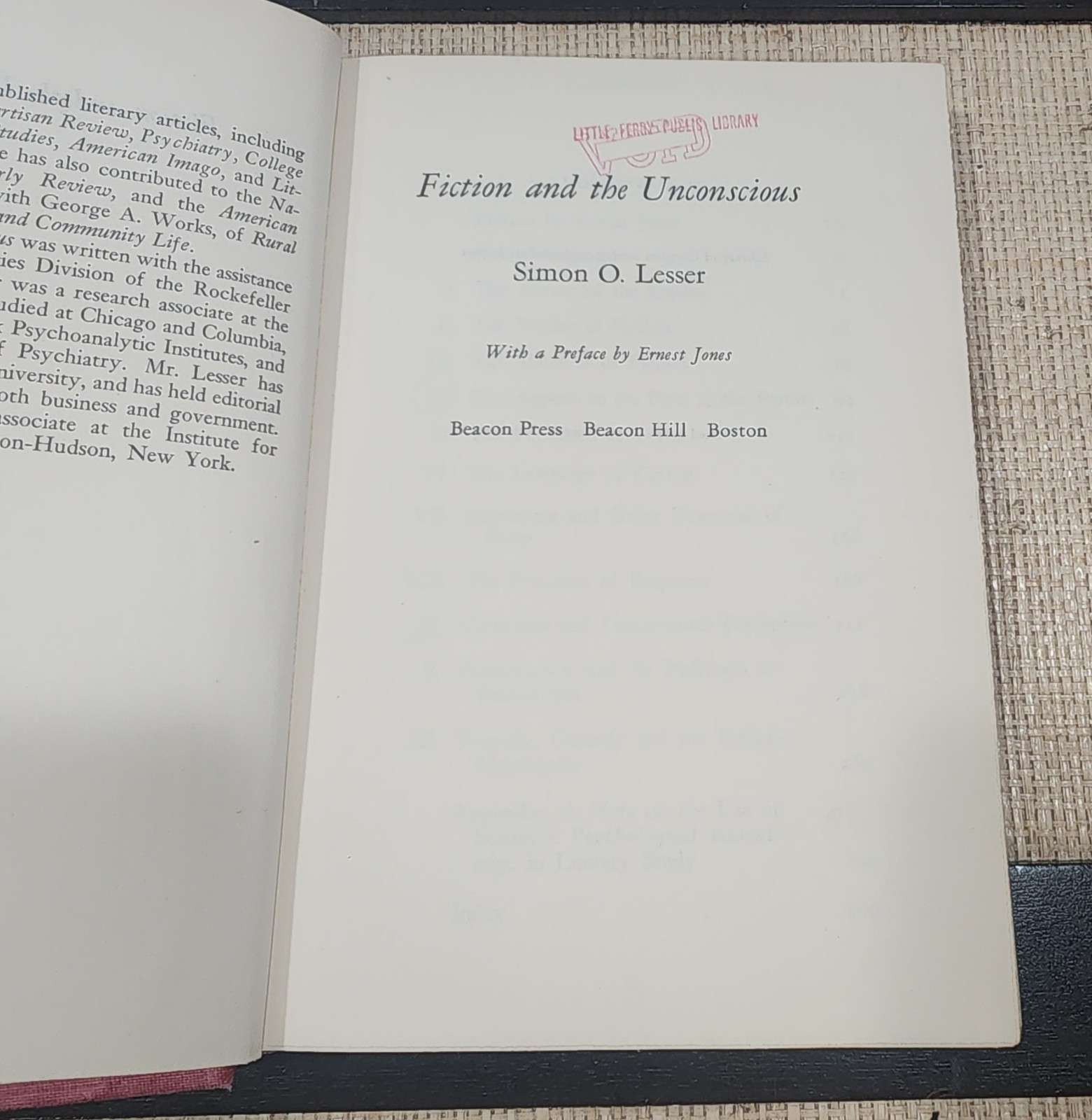 Fiction and the Unconscious by Simon O. Lesser – 1957 – 1st Edition HCDJ