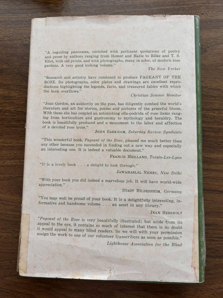 Pageant of the Rose book Jean Gordon vintage 1961 hardcover dustjacket 232 pages
