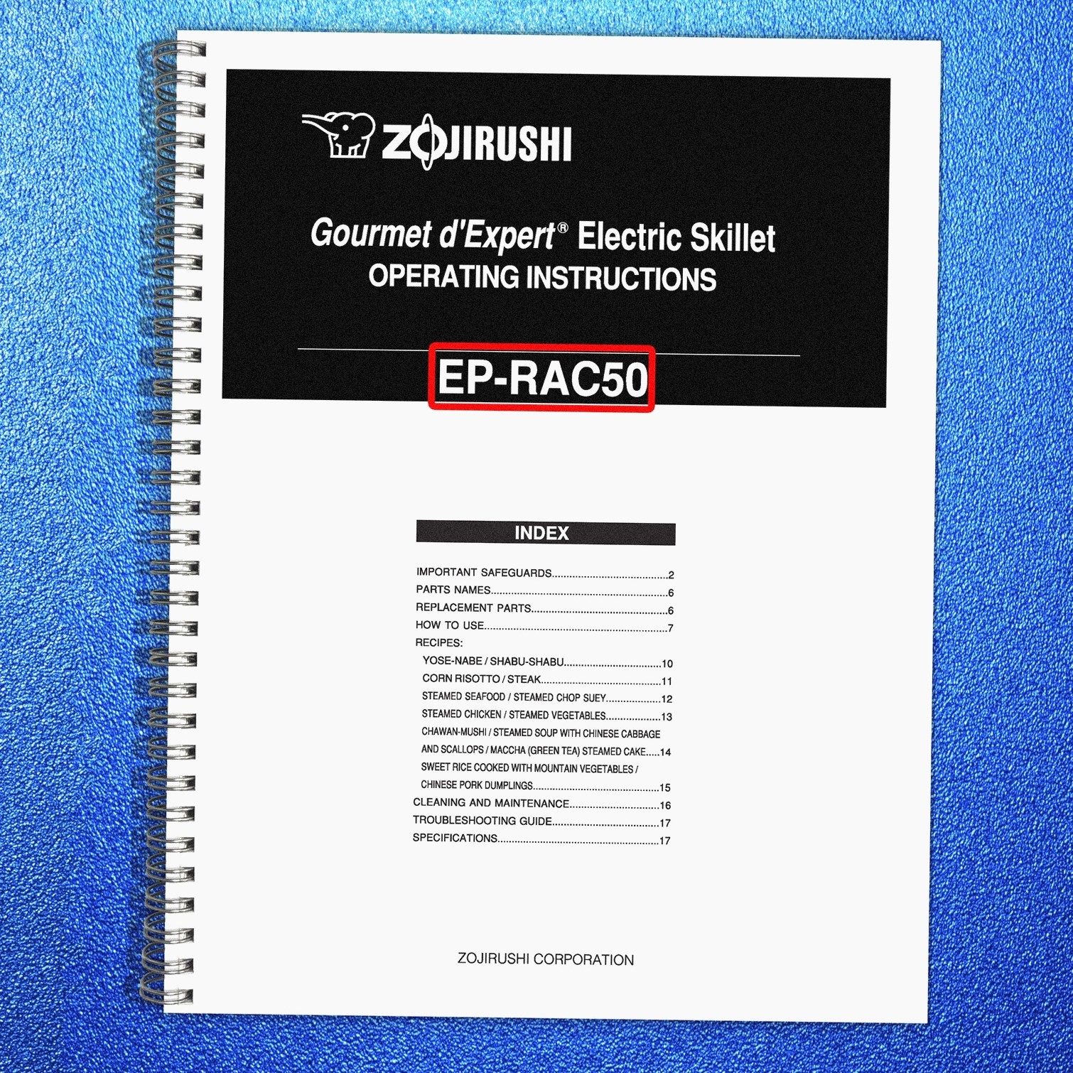 ZOJIRUSHI EP-RAC50 Gourmet dExpert Electric Operating Instructions Manual Manual
