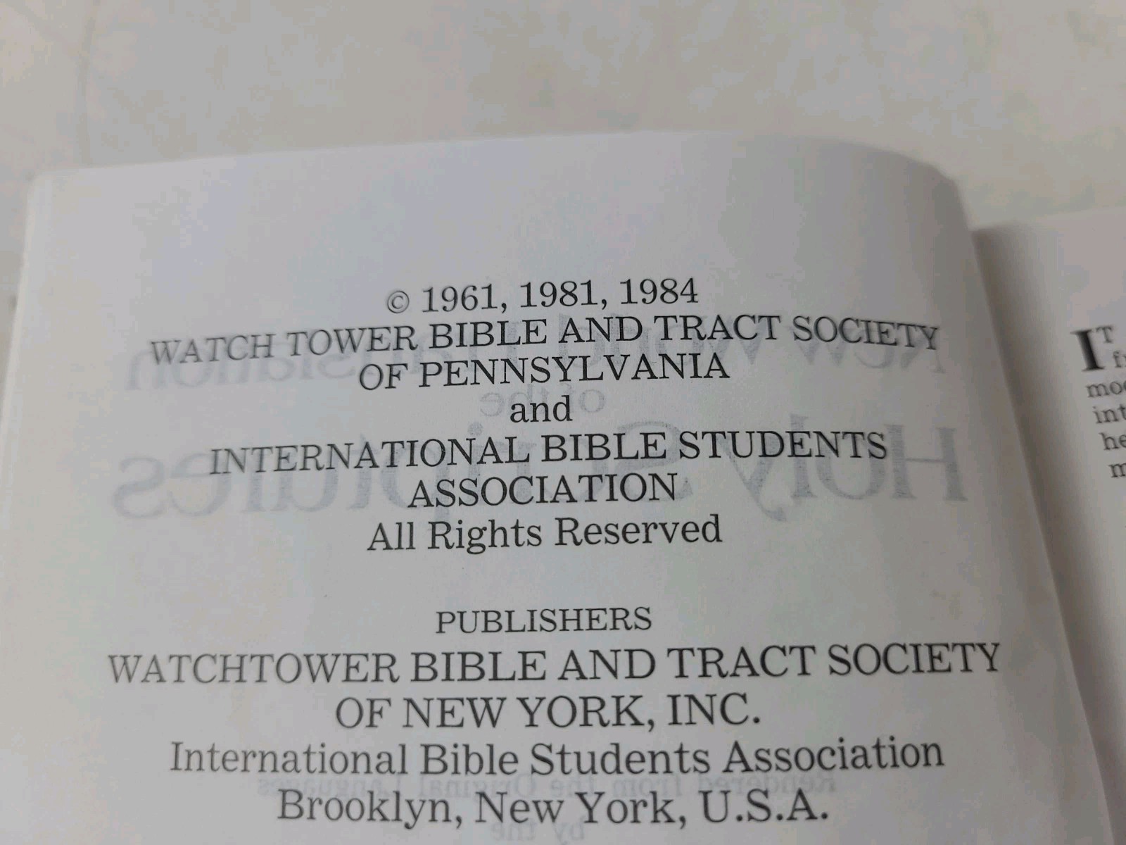 New World Translation of the Holy Scriptures 1984 Revised Watchtower Bible HC