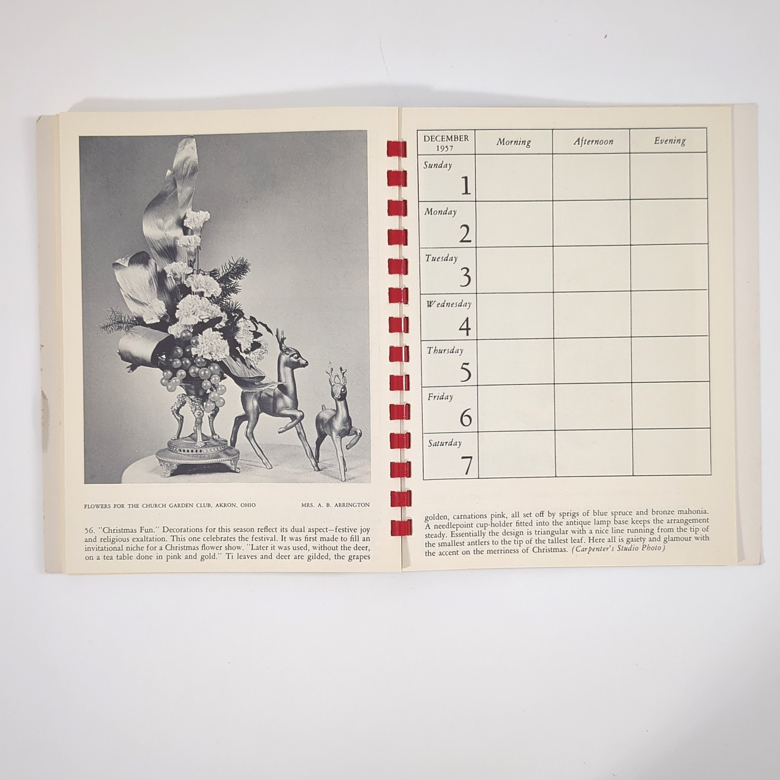 Flower Arrangement Calendar 1957 Floral Design Planner Box Helen Van Pelt Wilson