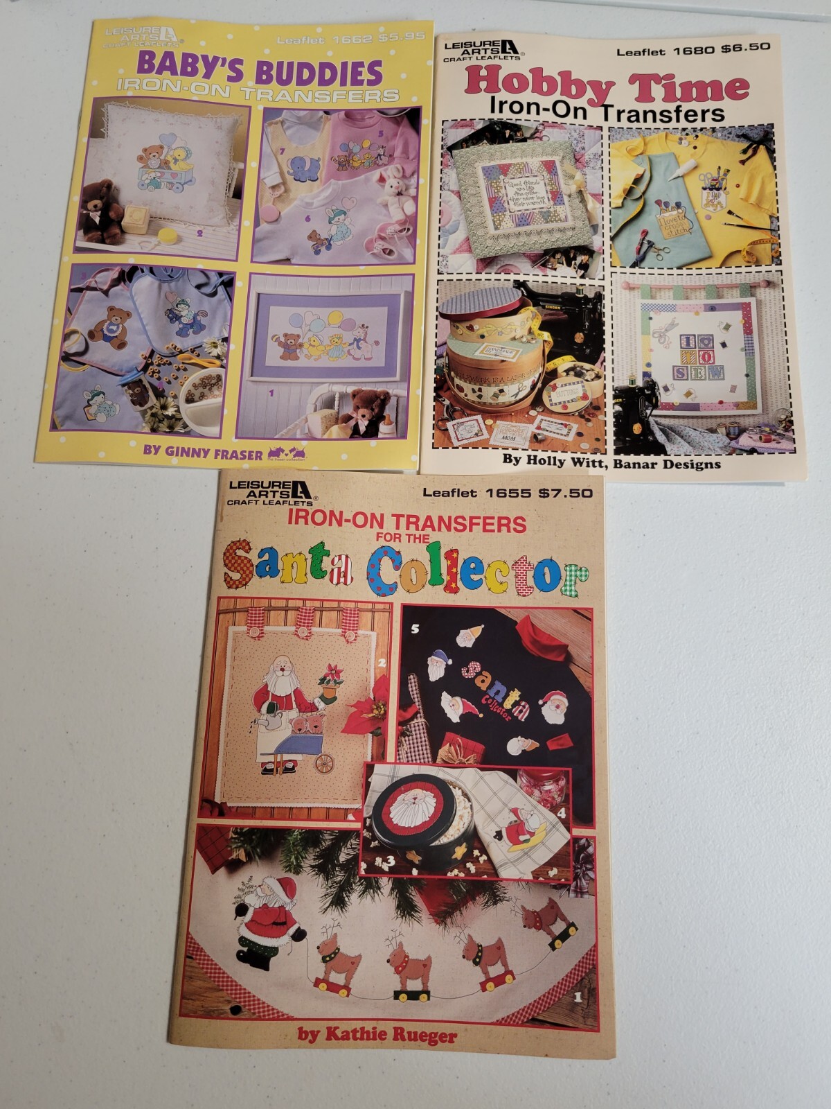 Leisure Arts Iron-On Transfers Leaflets – Santa, Hobby and Baby, 1996