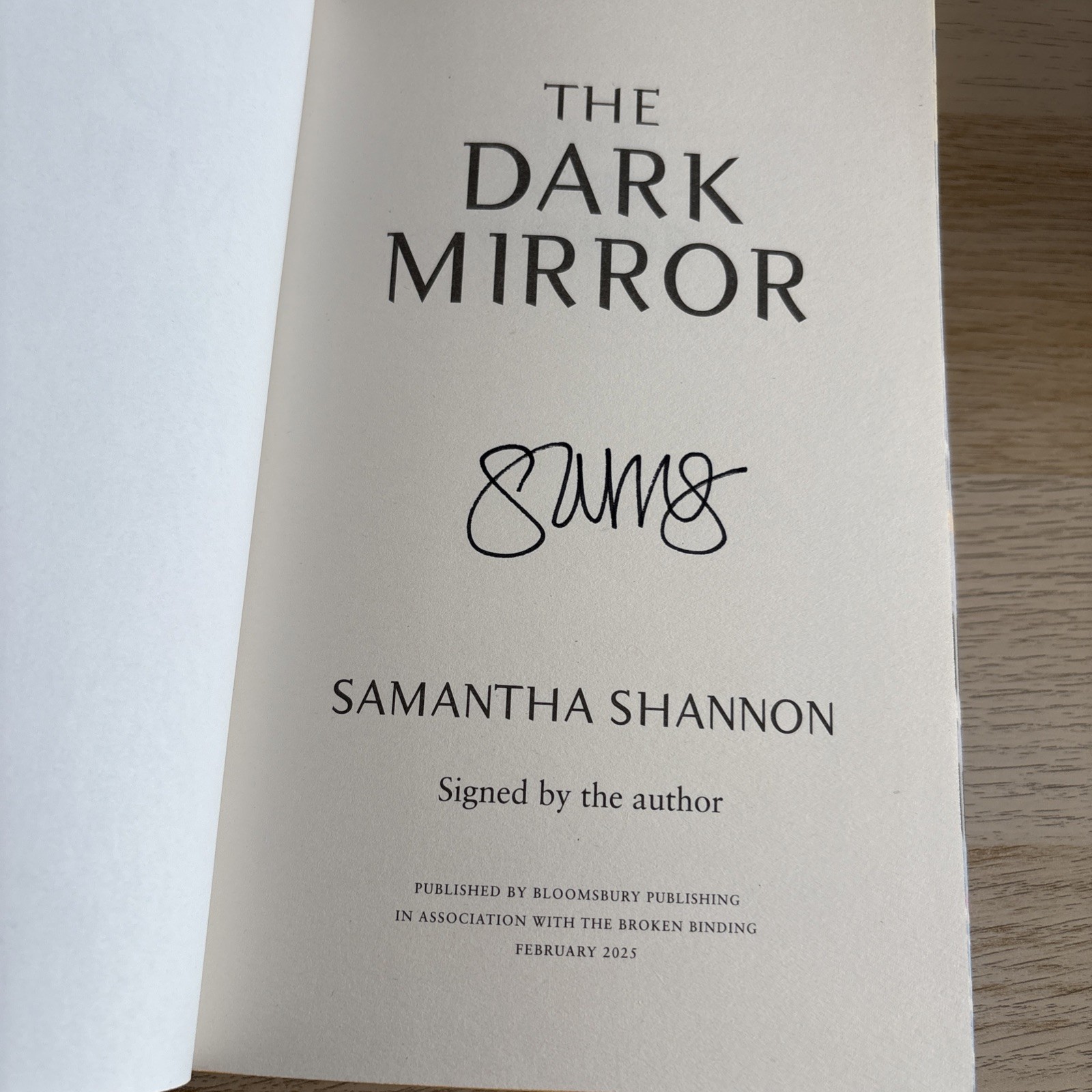 Hand signed The Broken Binding – The Dark Mirror- Samantha Shannon