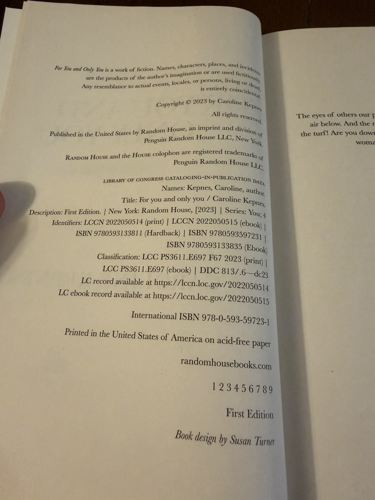 For You And Only You by Kepnes, Caroline Hardback Signed By Author First Edition