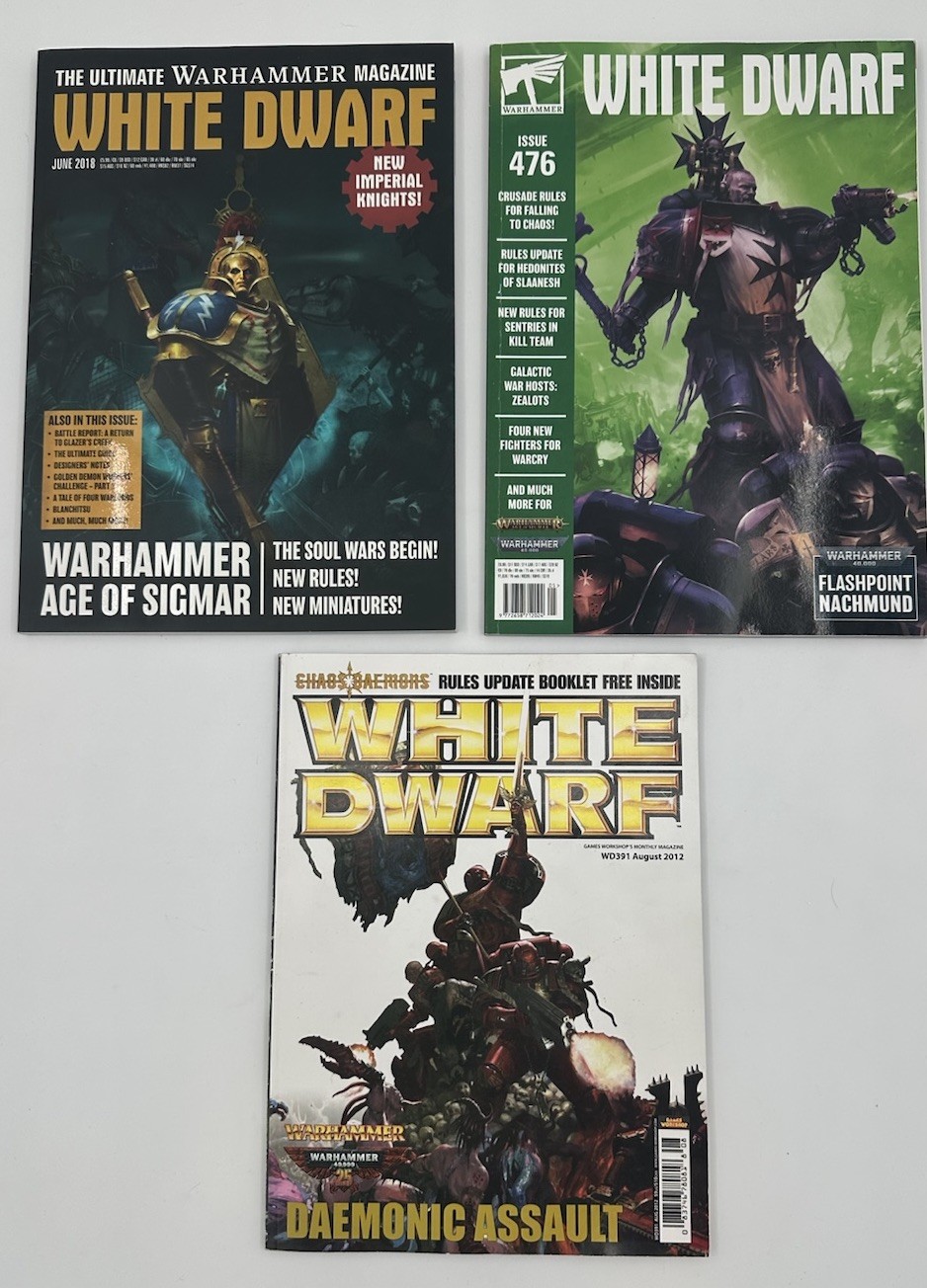 (3) White Dwarf Magazine: Aug 2012; June 2018; May 2022