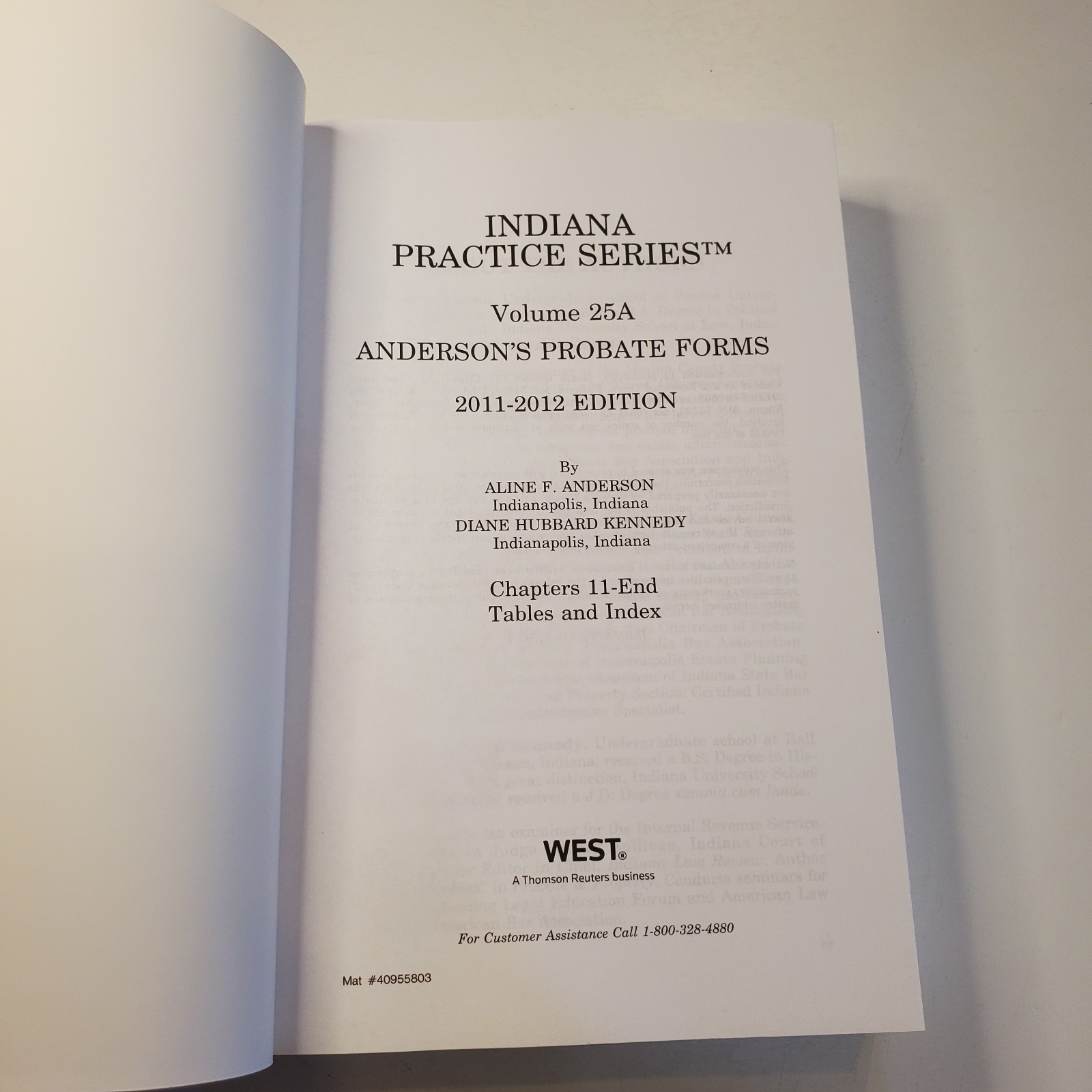 Indiana Practice Anderson’s Probate Forms 2011-2012 Edition Volume 25A PB Law