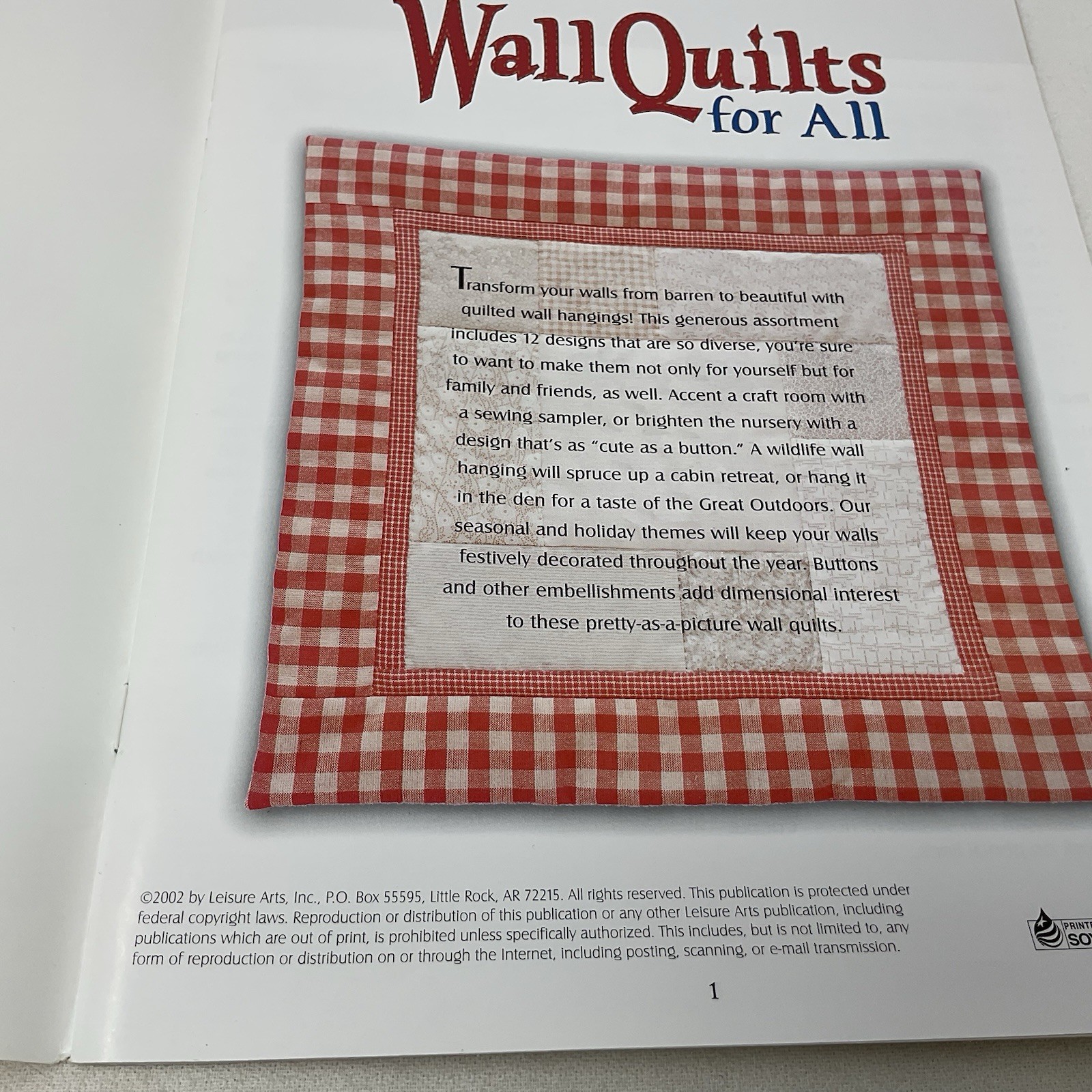 Leisure Arts WALL QUILTS #3361 with 12 Designs 2002 48 pages Vintage