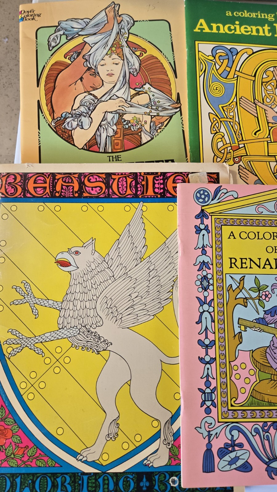 Collection of Vintage Paper Coloring Books Primarily From Bellerophon Books. Lot