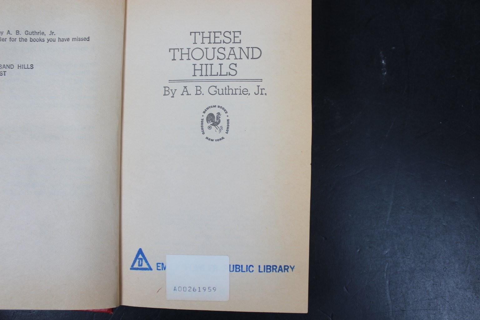 These Thousand Hills A.B. Guthrie Jr. 1976 Bantam Western Adventure Book HC