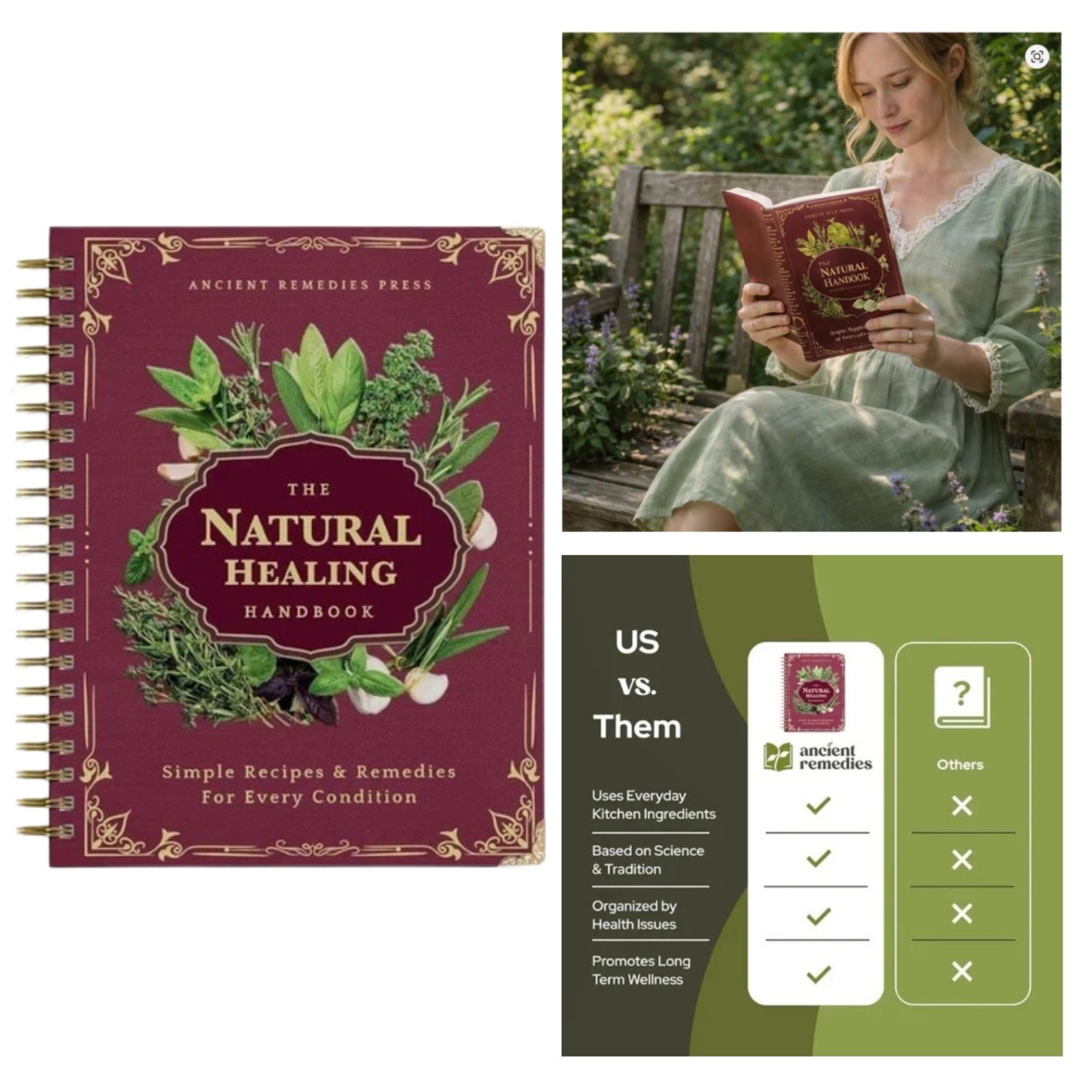 The Natural Healing Handbook, Spiral-Bound Guide for Herbal Remedies and Natural