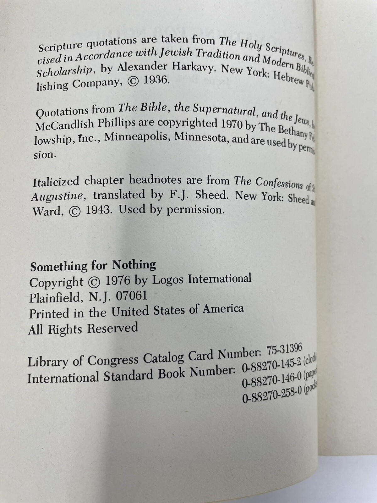 Something for Nothing by Irene Harrell and Sid Roth 1976 Trade PB Logos int