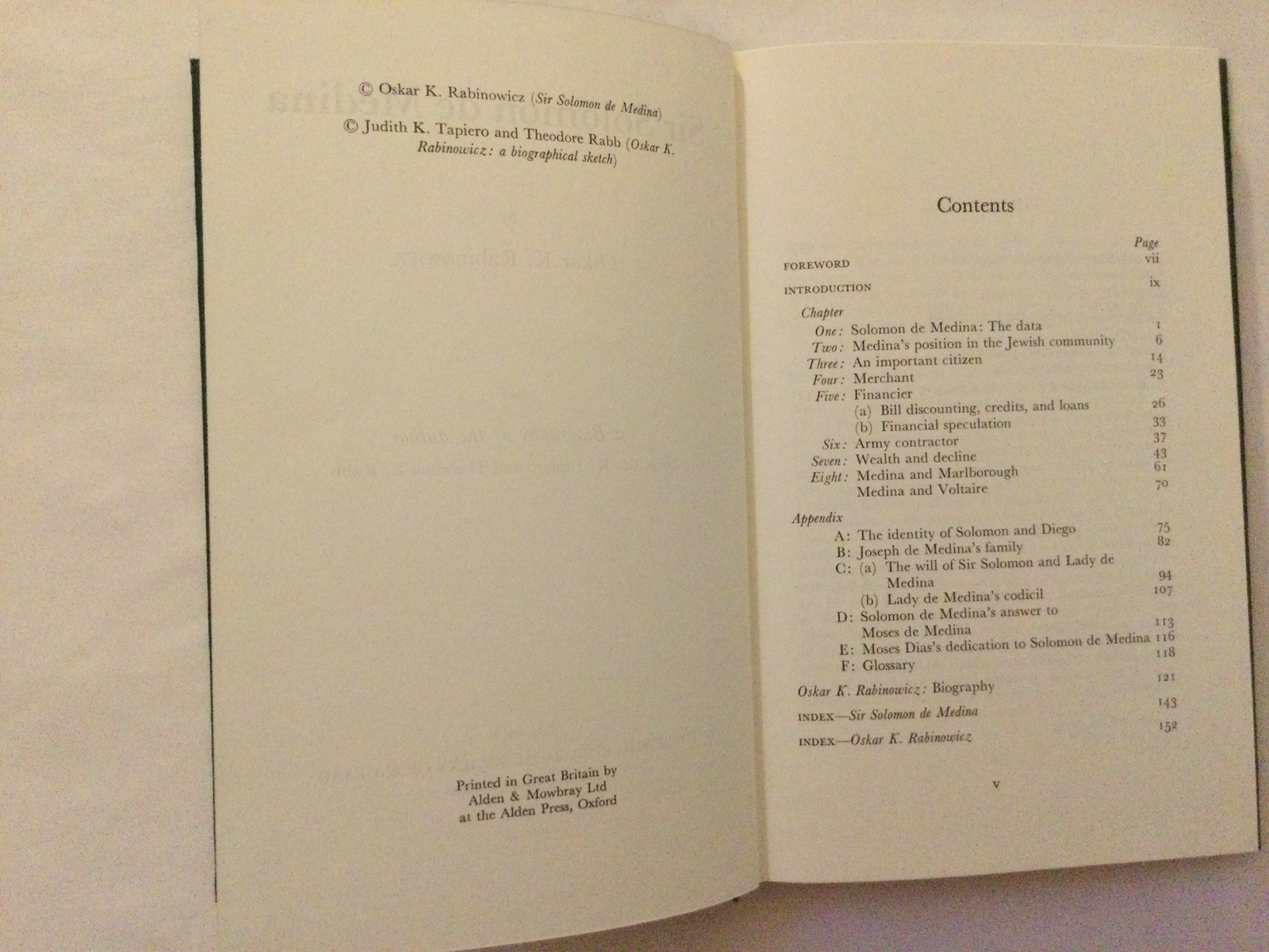 SIR SOLOMON DE MEDINA By Oskar K. Rabinowicz – Hardcover