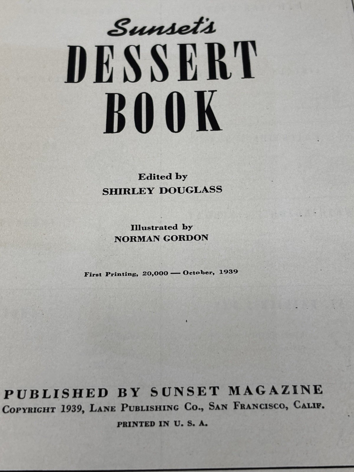 Sunset’s Dessert Book Signed Shirley Douglass 1st Edition VTG 1939 47 pgs