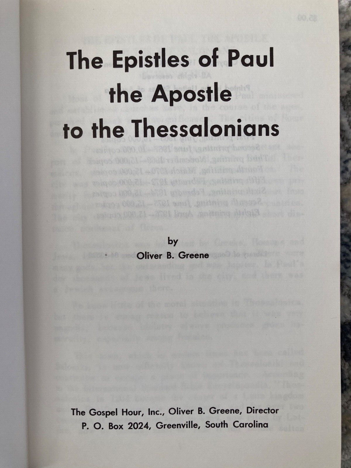 The Epistles of Paul to the Thessalonians by Oliver B Greene (1964 HC)