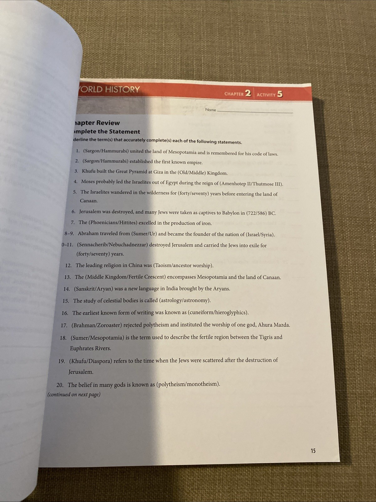 World History Student Activities (5th Edition) Bju Press