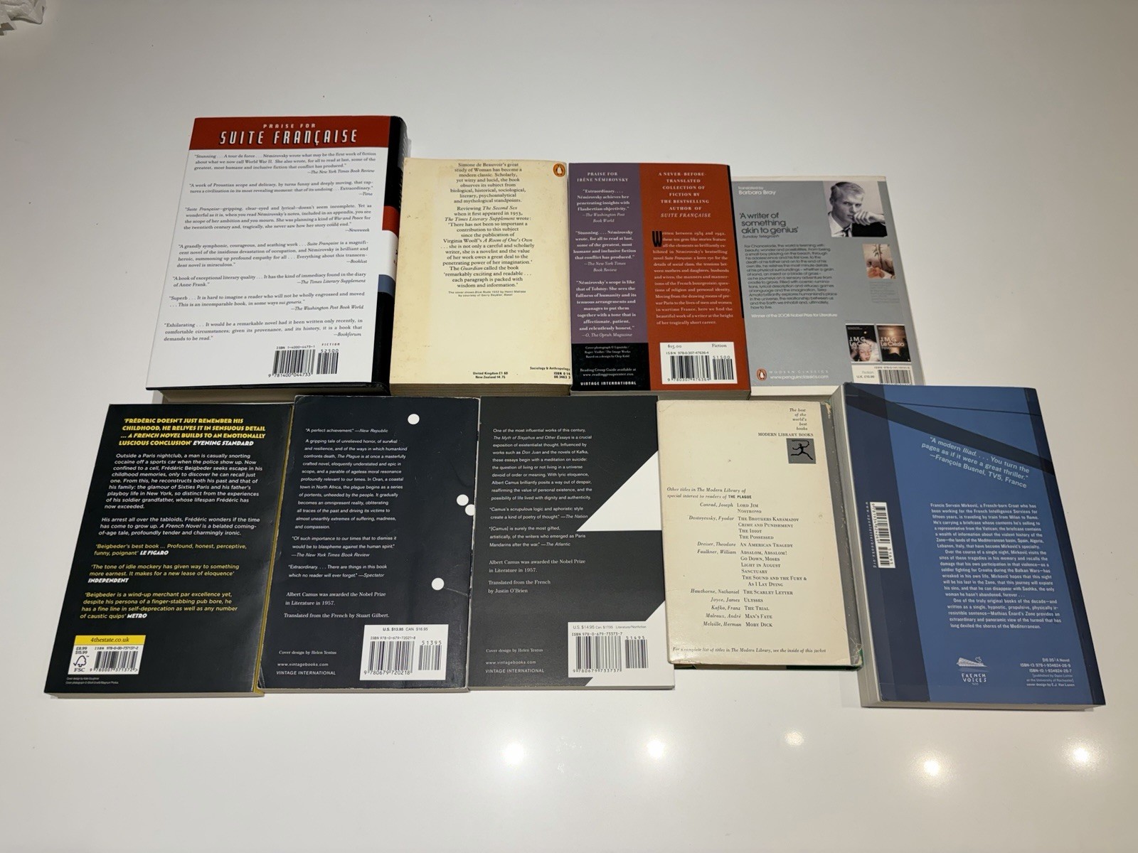 lot of 9 books (Albert Camus, Simone de Beauvoir, J.M.G. Le Clézio)