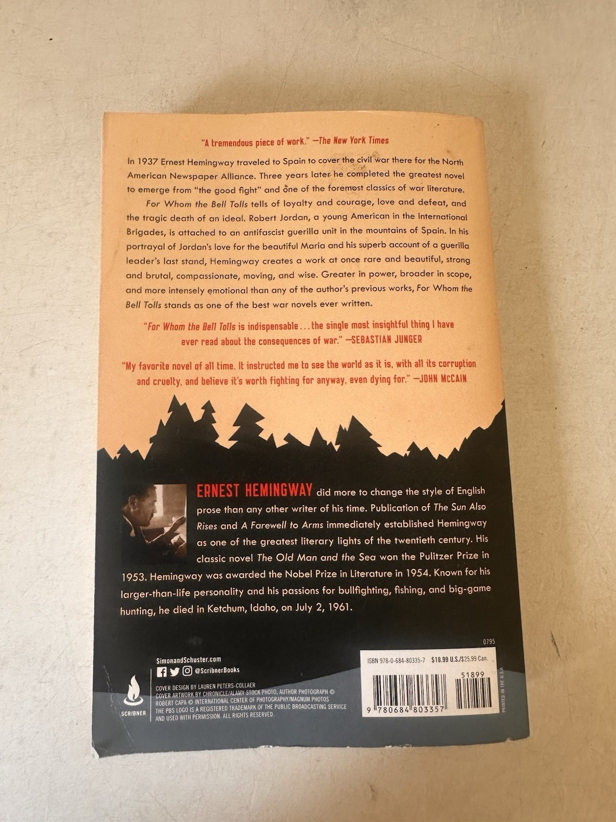 Ernest Hemingway For Whom the Bell Tolls Paperback Scribner Library Edition