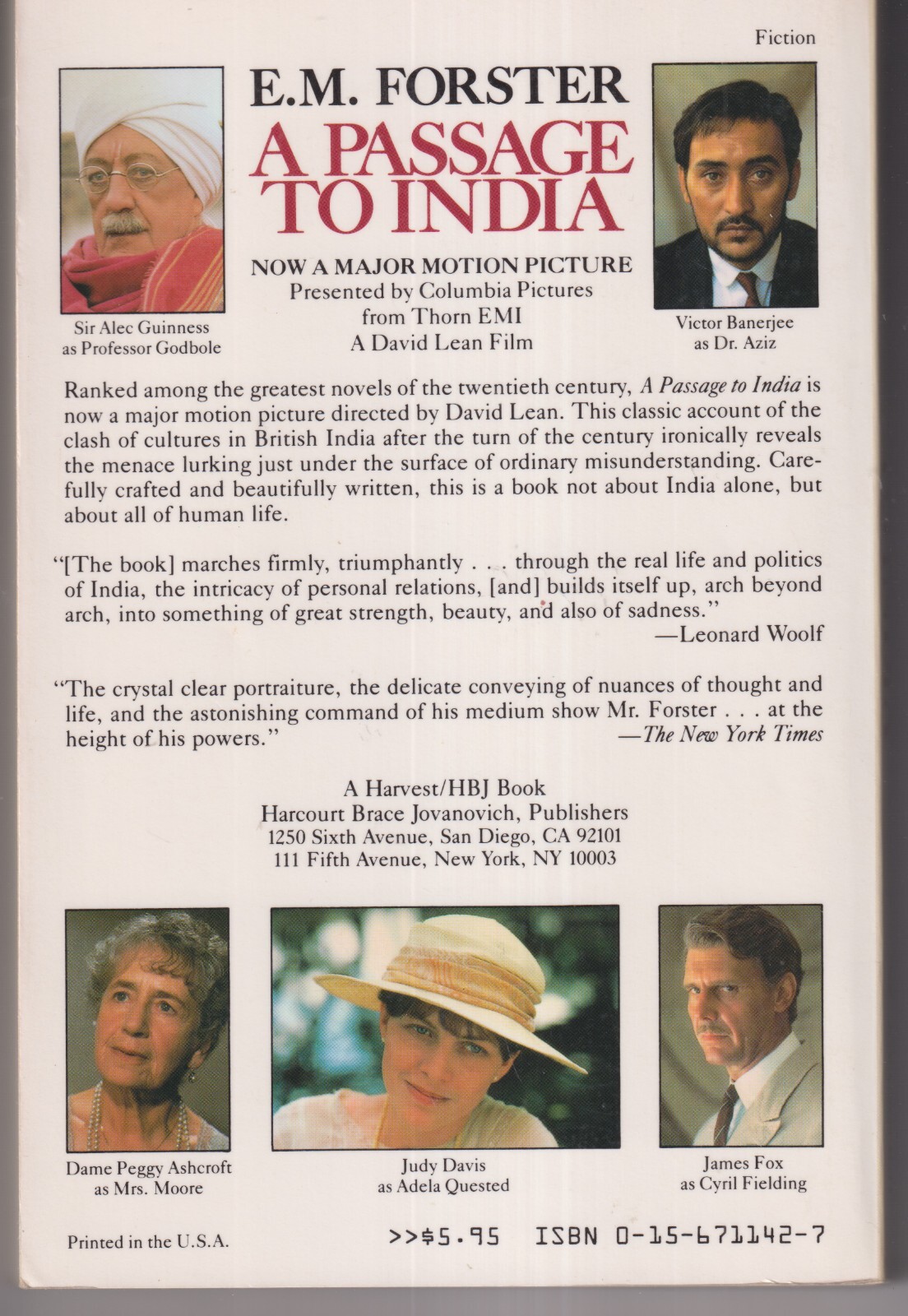 A Passage to India by E M Forester (Trade Paperback: Fiction, Movie Tie-in) 1984