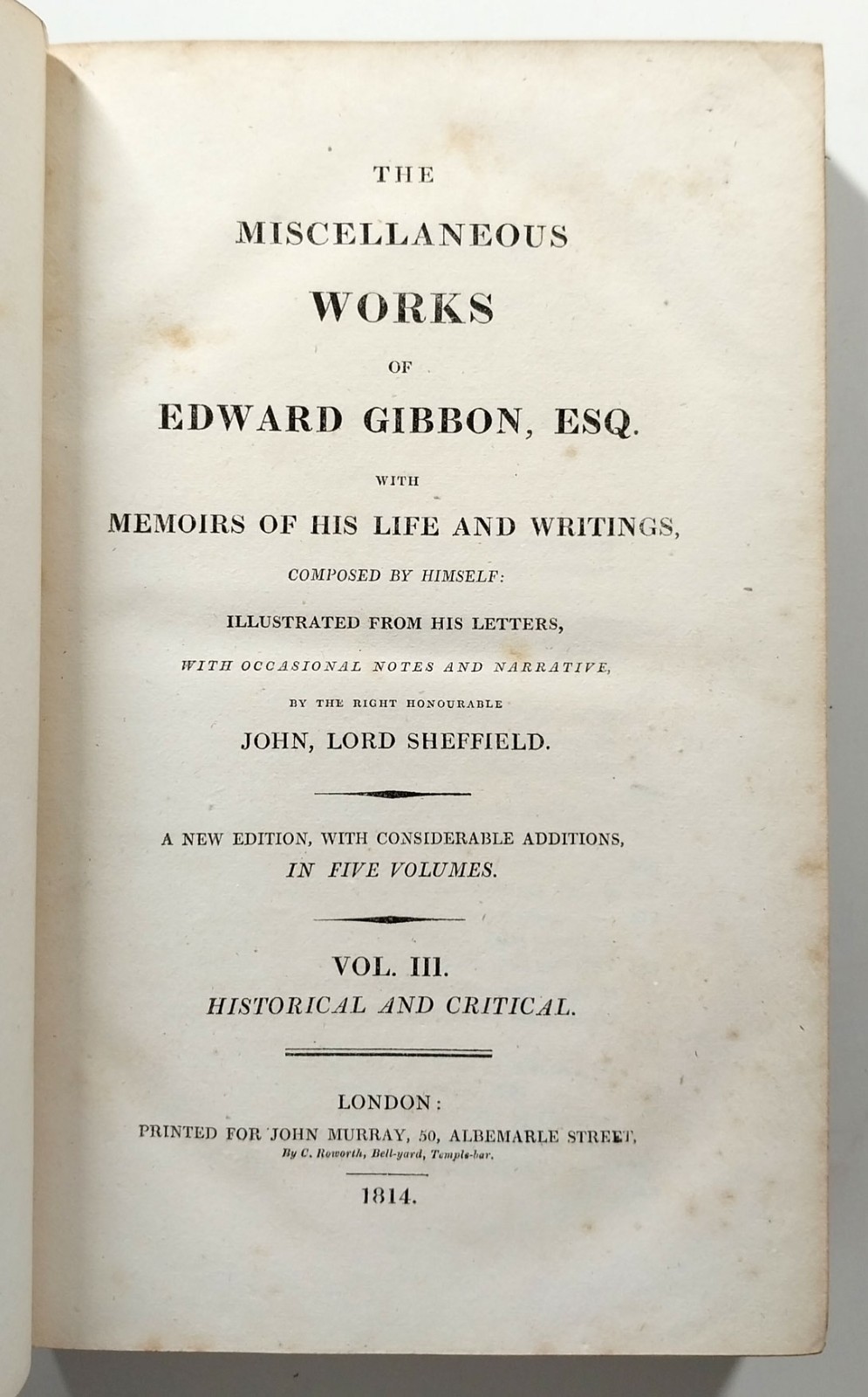 The Miscellaneous Works Of Edward Gibbon 2nd Edition 5 Volume Set 1814 Leather