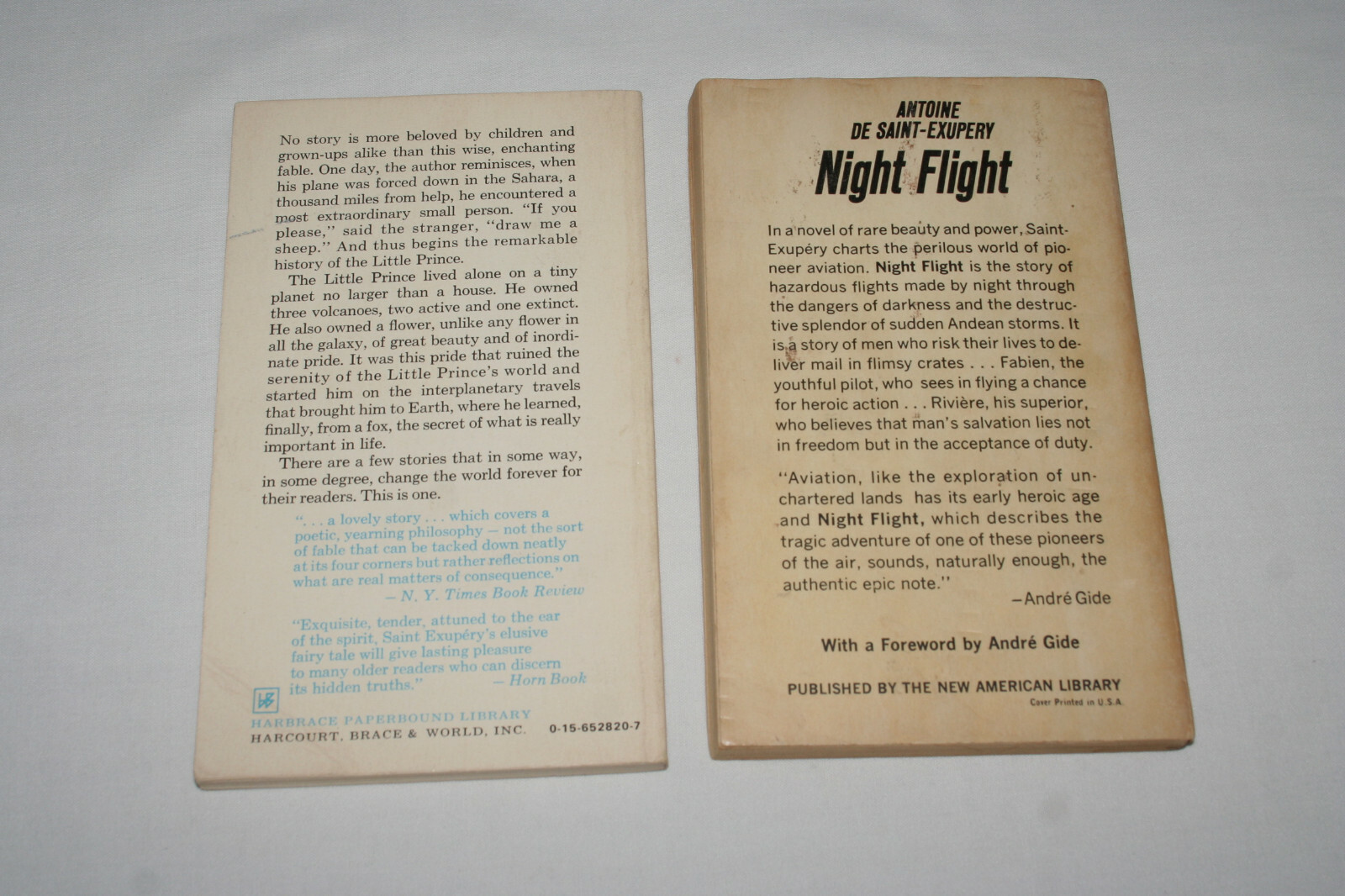 2 Antoine de Saint Exupery The Little Prince & Night Flight paperback books