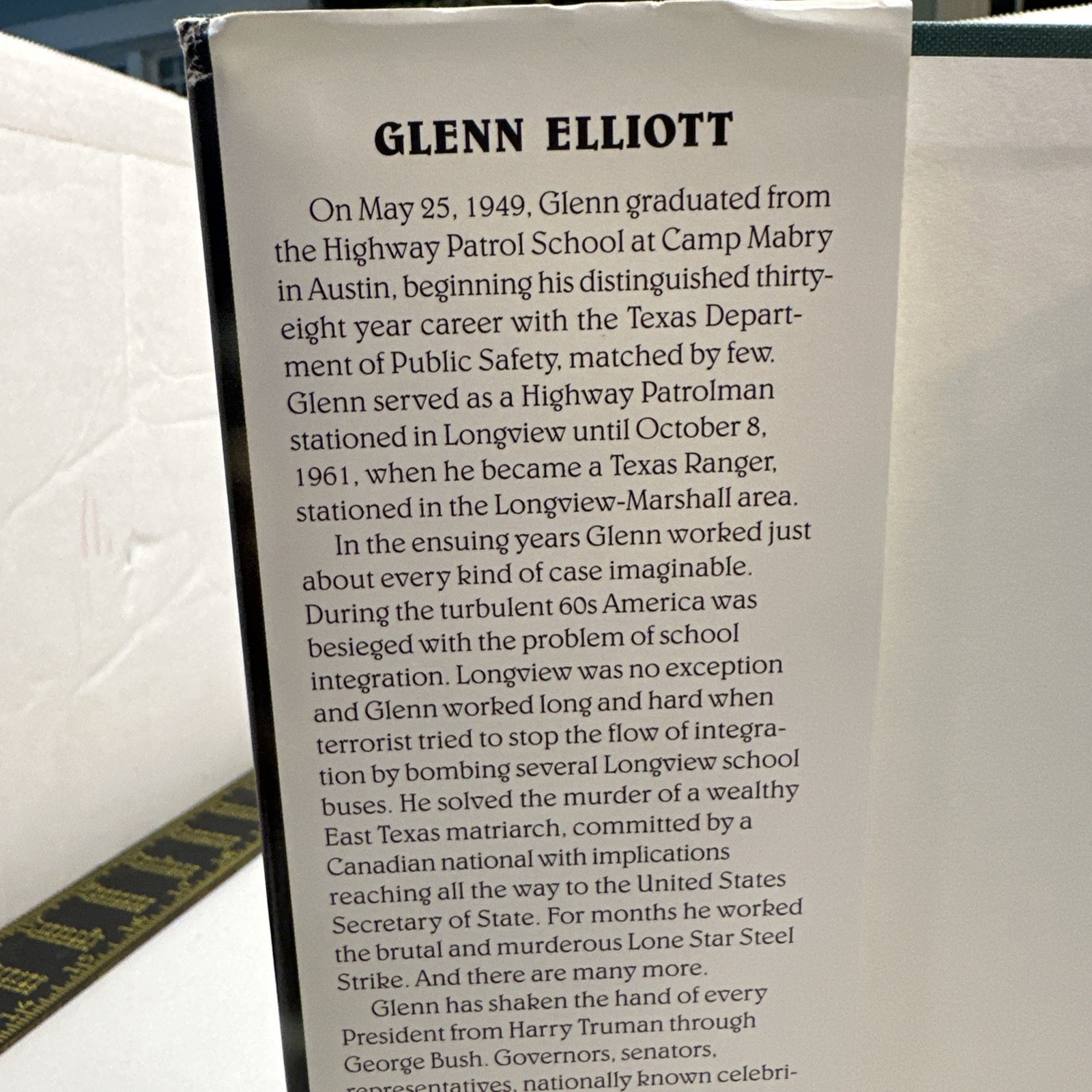 Glenn Elliott: A Ranger’s Ranger by Glenn Elliott Hardcover Dust Jacket Signed