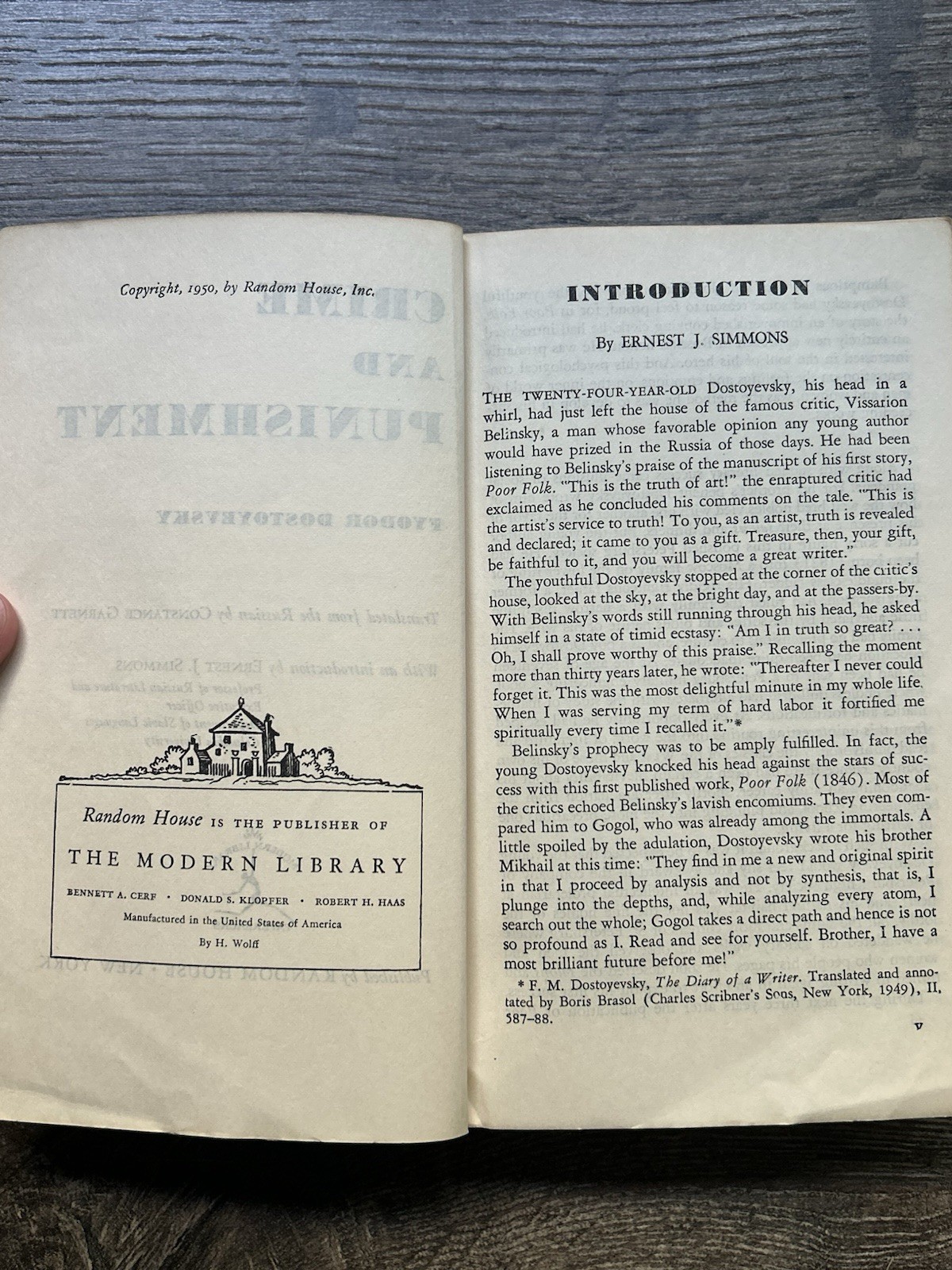 Fyodor Dostoyevsky Crime and Punishment Modern Library Paperback 1950 Vintage