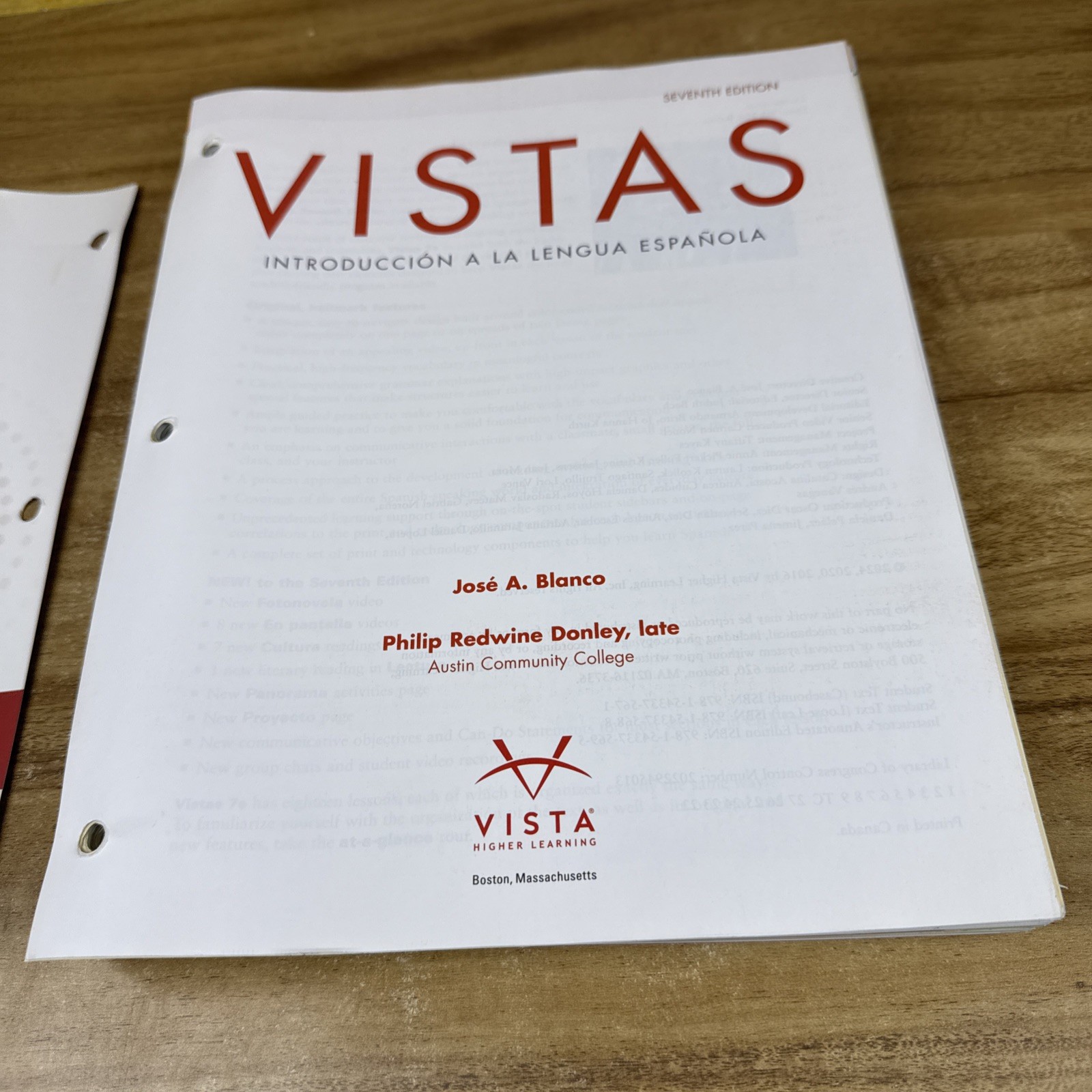 Vistas (7th Edition) No Access Code – Loose Leaf, by José A. Blanco